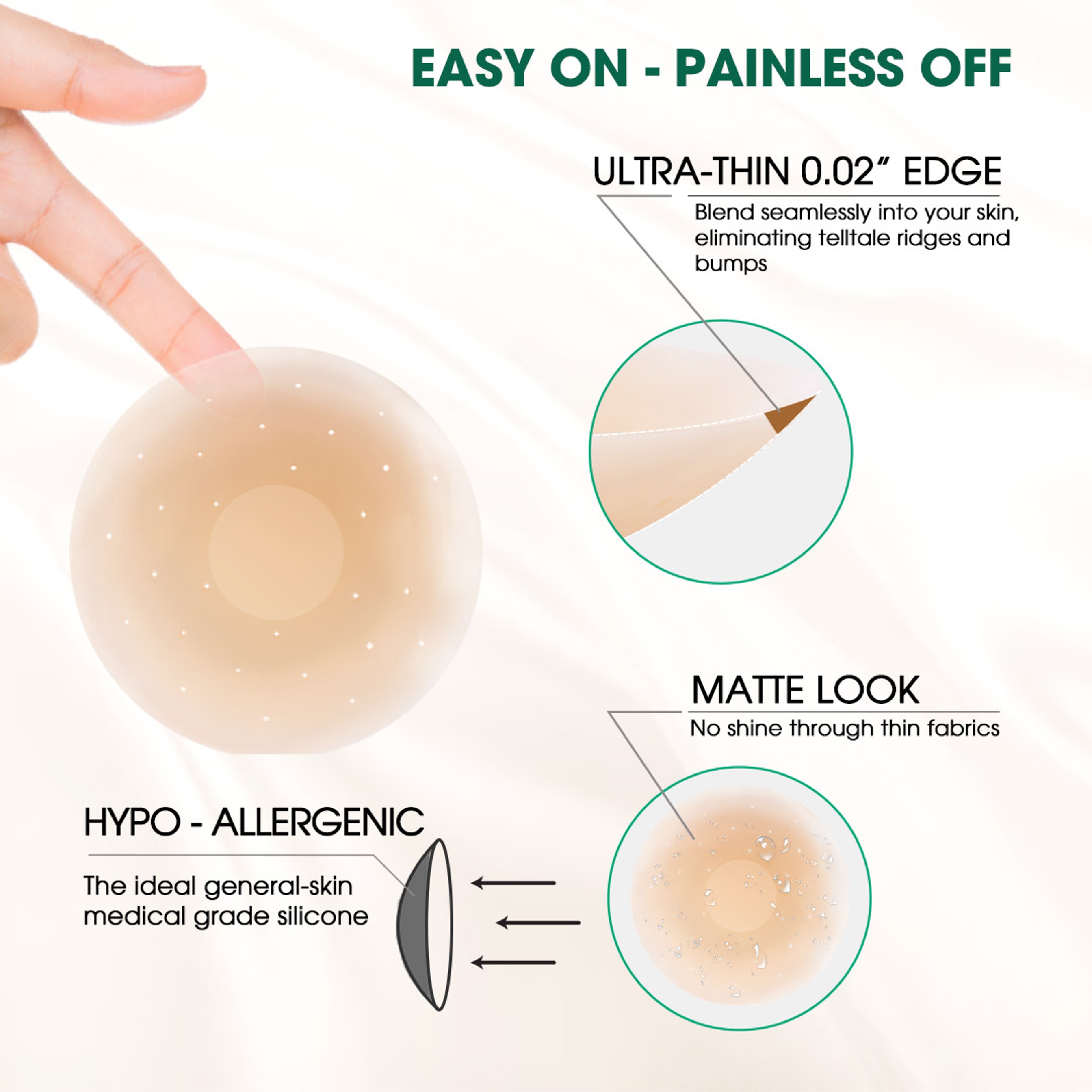 Hotosu Silicone Nipple Covers 0.02 inch Edge - Paper-thin Nipple Covers - 3inch Creme 4