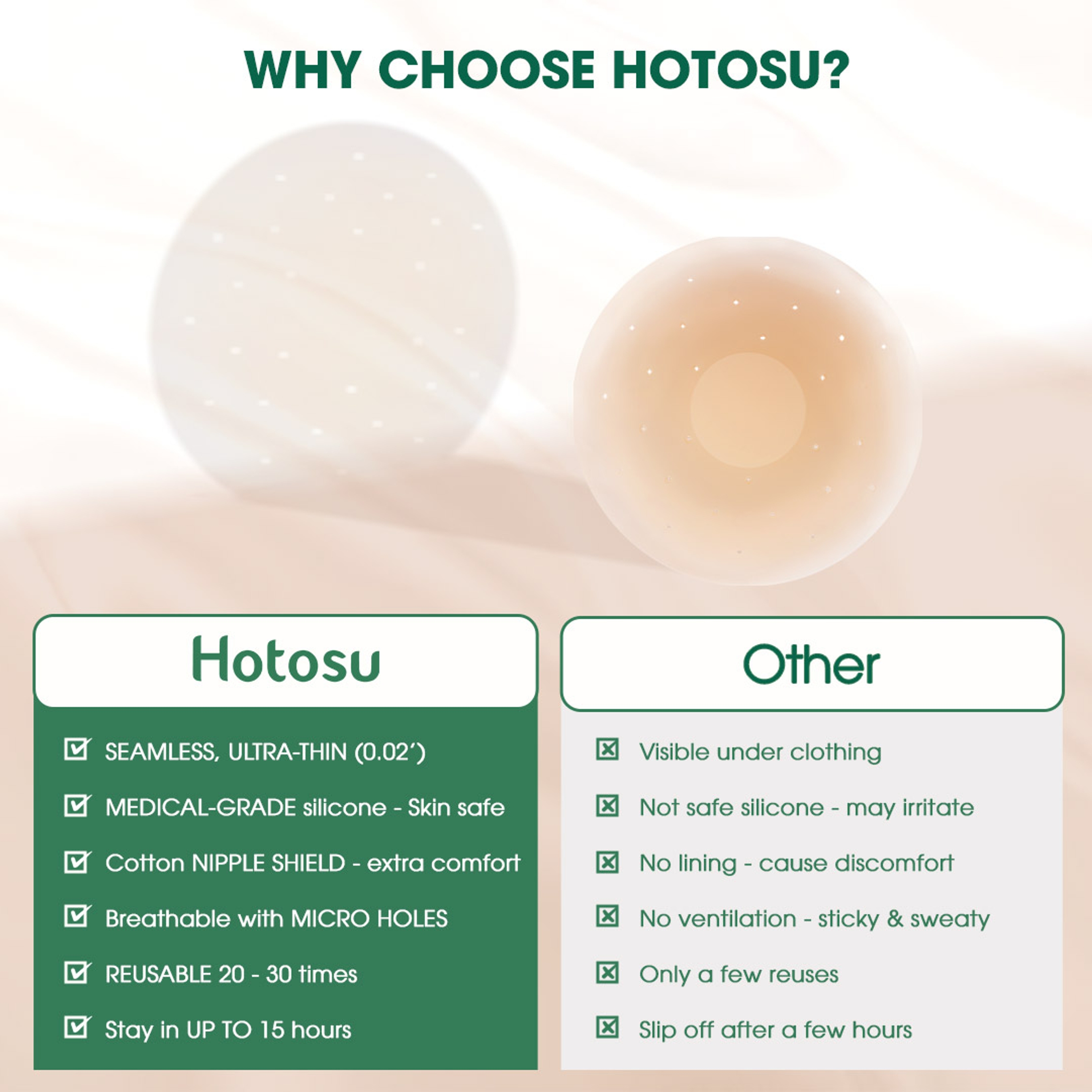 Hotosu Silicone Nipple Covers 0.02 inch Edge - Paper-thin Nipple Covers - 4inch Creme 7