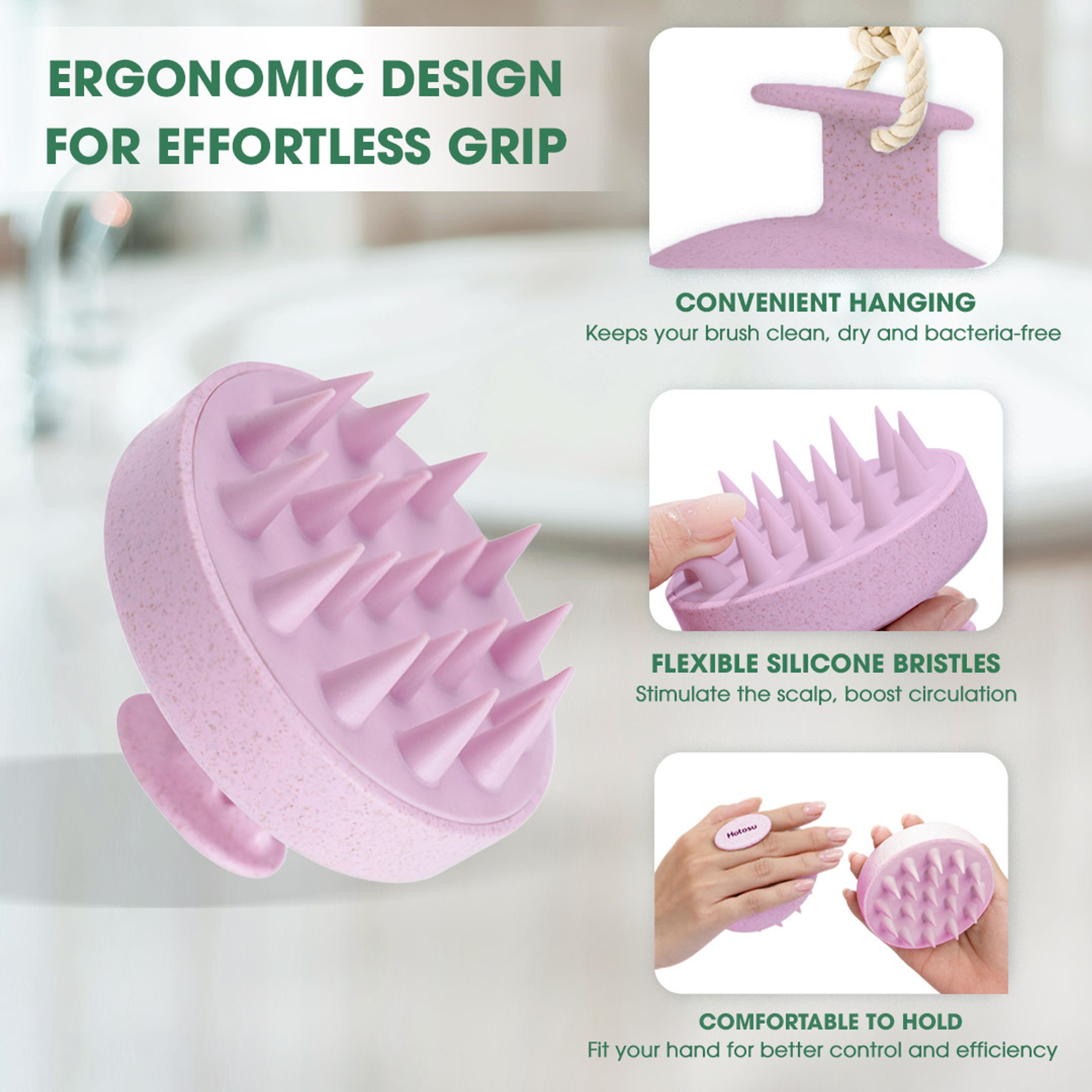 Hotosu Silicone Scalp Massager Brush for Hair Growth (Pink) 3