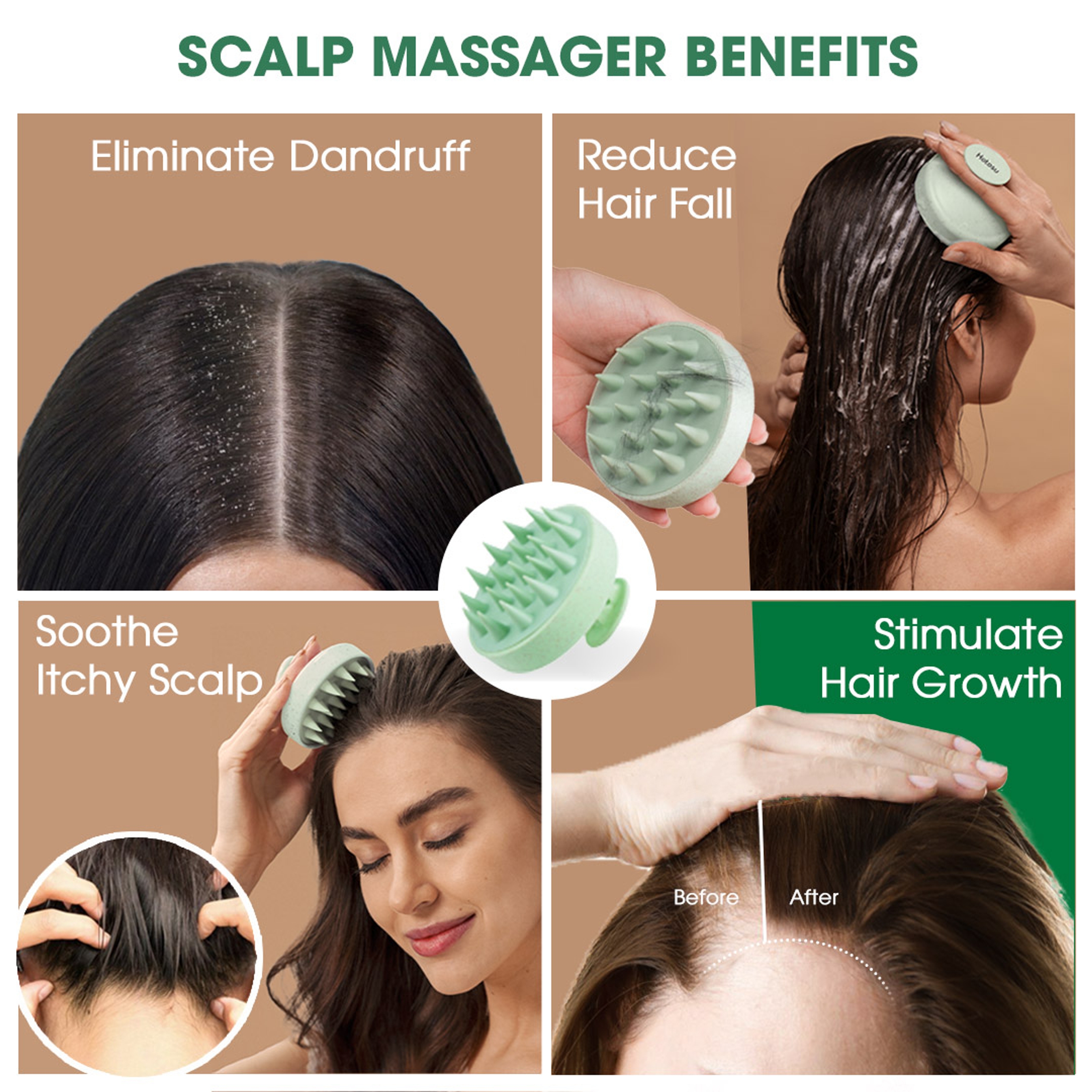 Hotosu Silicone Scalp Massager Brush for Hair Growth (Green) 4