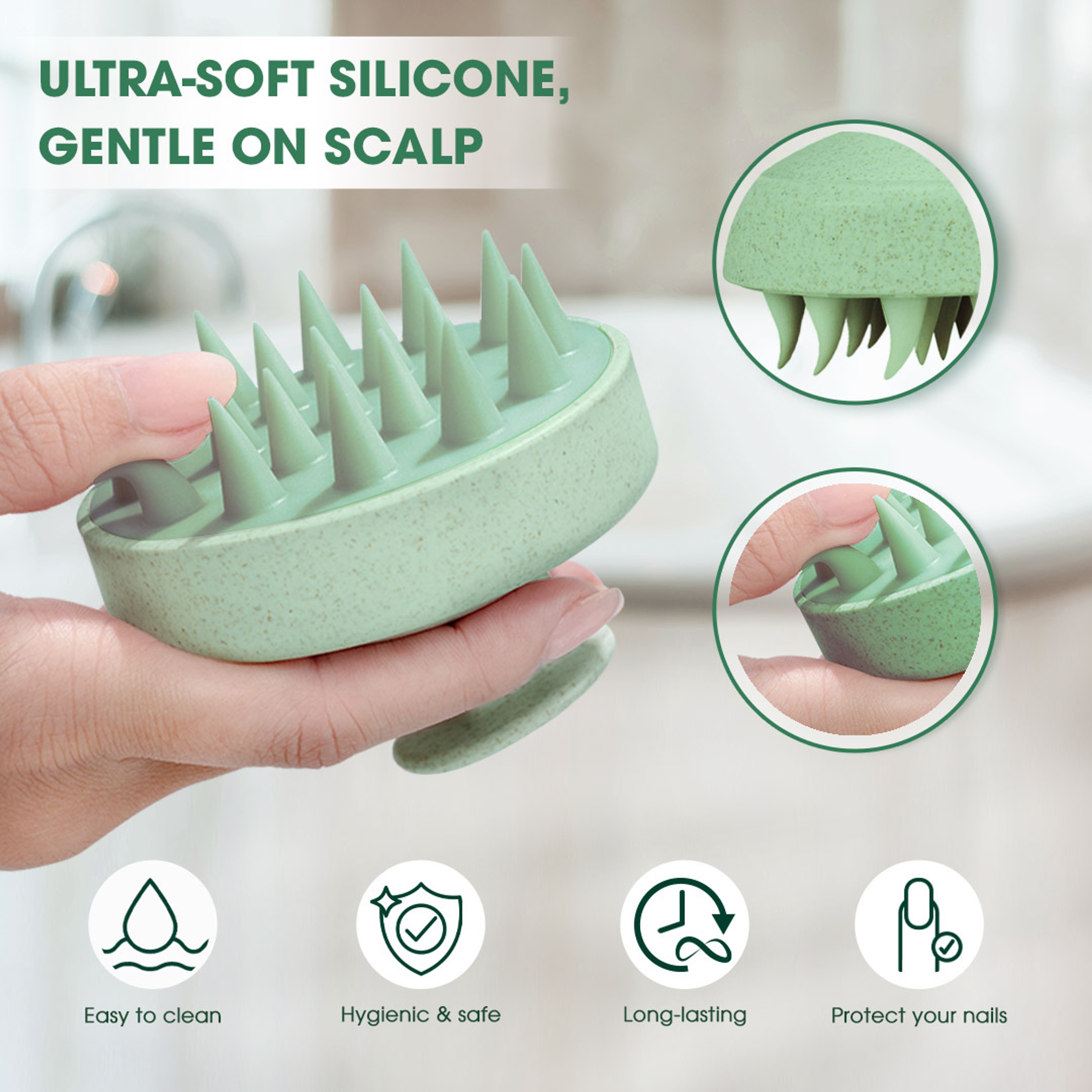 Hotosu Silicone Scalp Massager Brush for Hair Growth (Green) 3