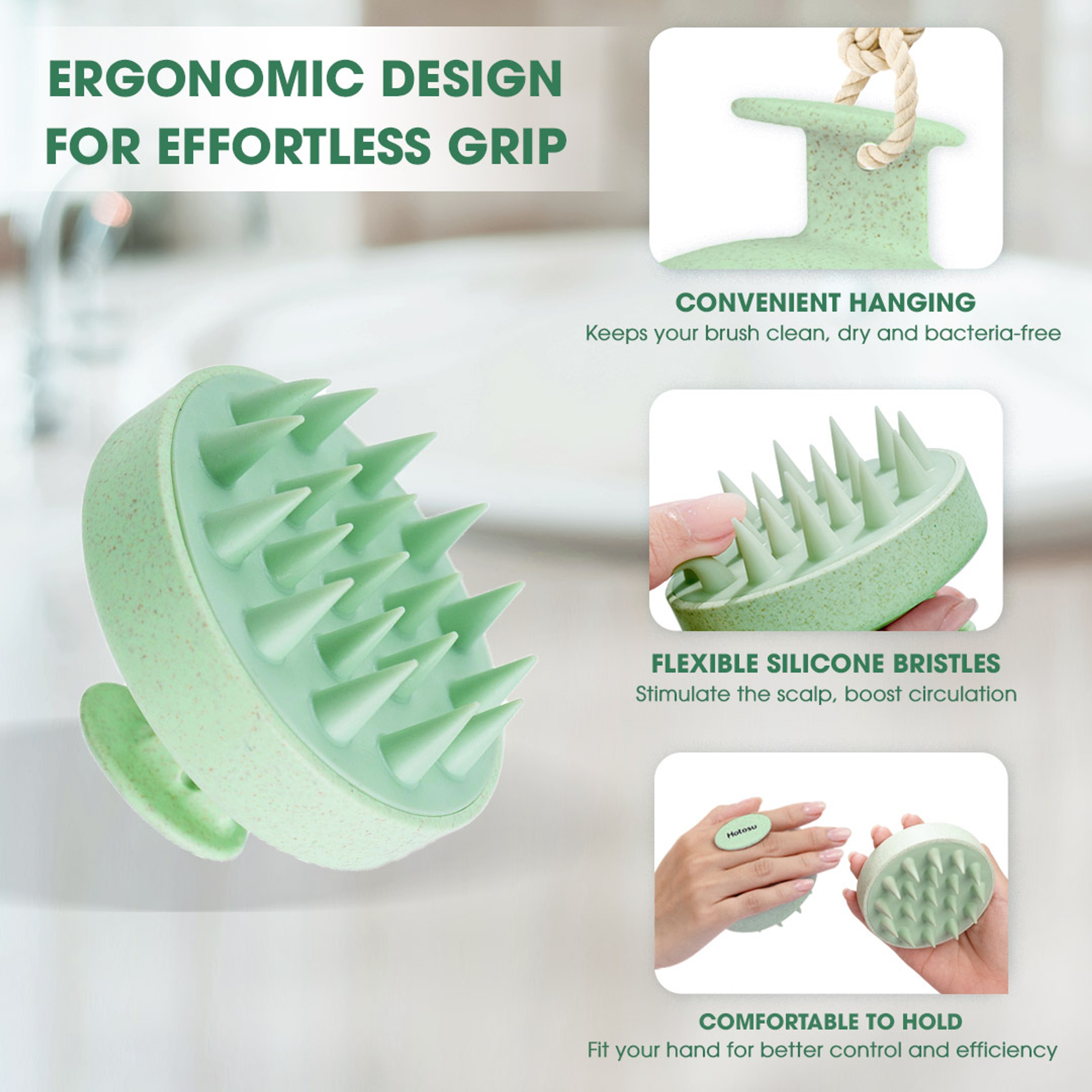 Hotosu Silicone Scalp Massager Brush for Hair Growth (Green) 5