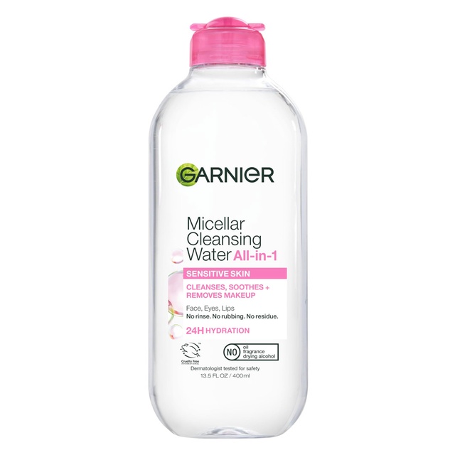 Garnier Micellar Cleansing Water All-in-1 13.5 fl.oz - Hydrating Facial Cleanser & Makeup Remover for Sensitive Skin