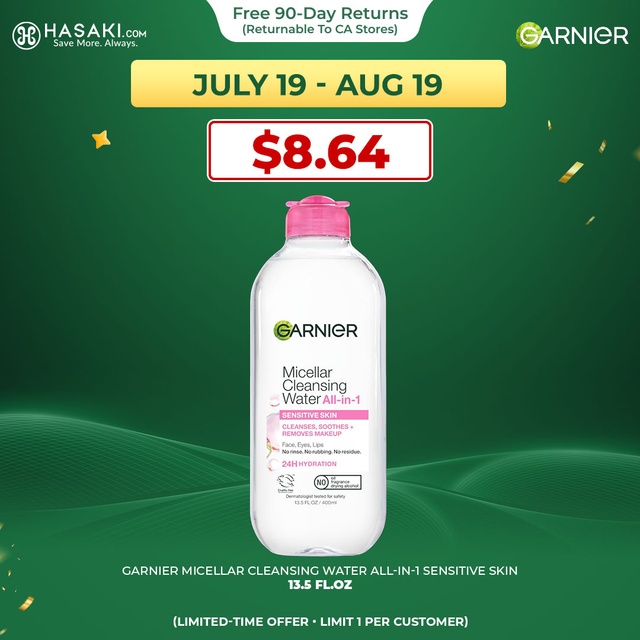 Garnier Micellar Cleansing Water All-in-1 13.5 fl.oz - Hydrating Facial Cleanser & Makeup Remover for Sensitive Skin
