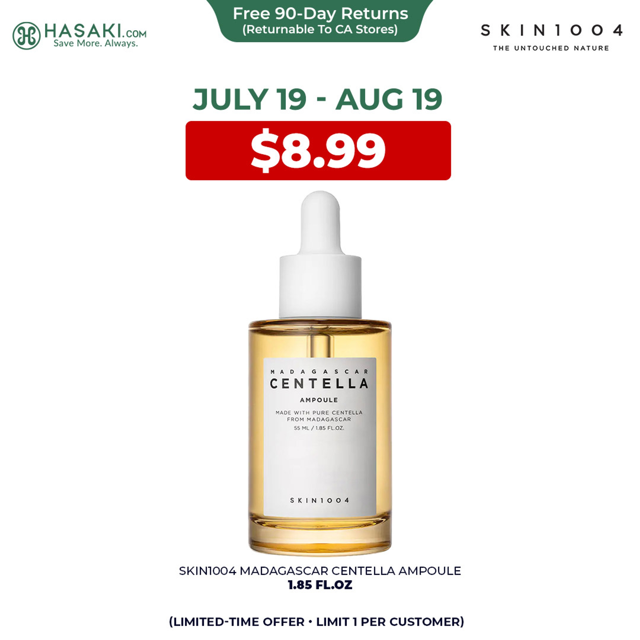 Skin1004 Madagascar Centella Ampoule 1.85 fl.oz - Korean Face Serum for Hydrating & Soothing Care 1