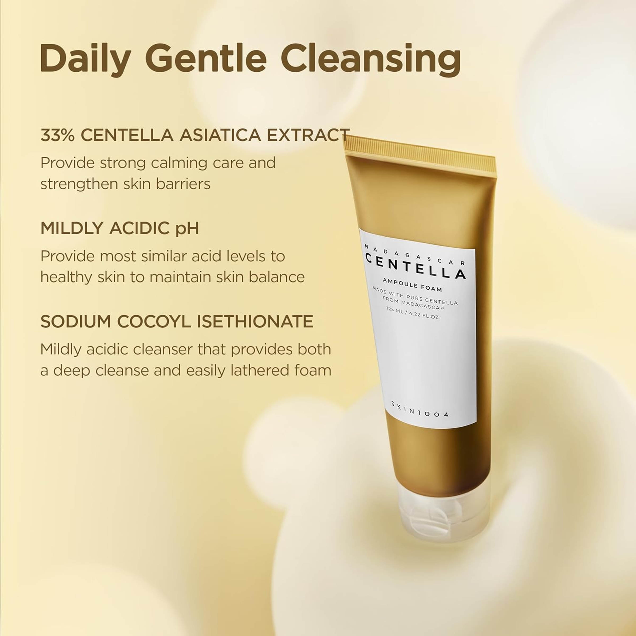 Skin1004 Madagascar Centella Ampoule Foam - Face Cleanser & Makeup Remover for Soft Skin 4.23 fl.oz 8