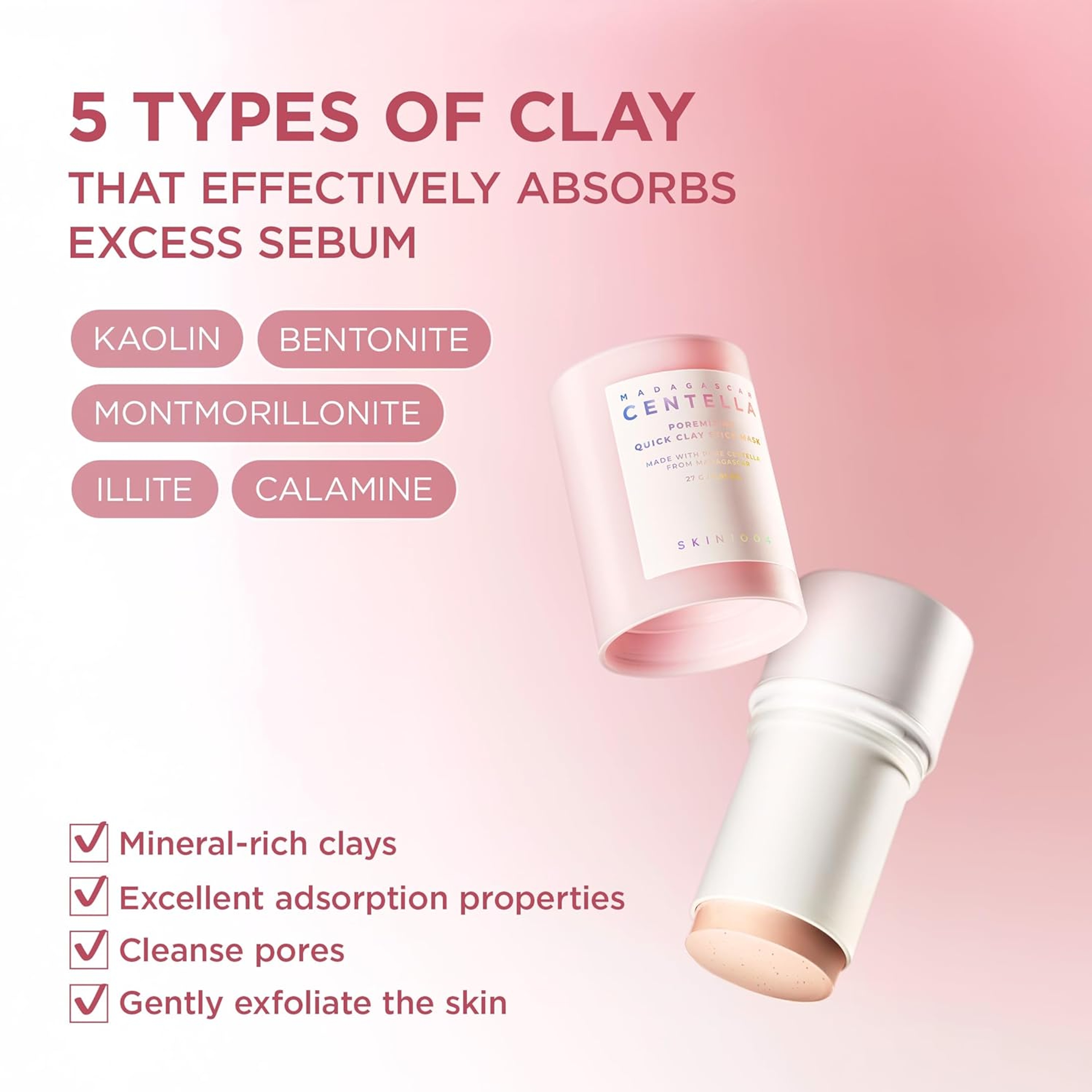 Skin1004 Poremizing Quick Clay Stick Mask - Facial Clay Mask for Pore Minimizing 0.95 fl.oz 10