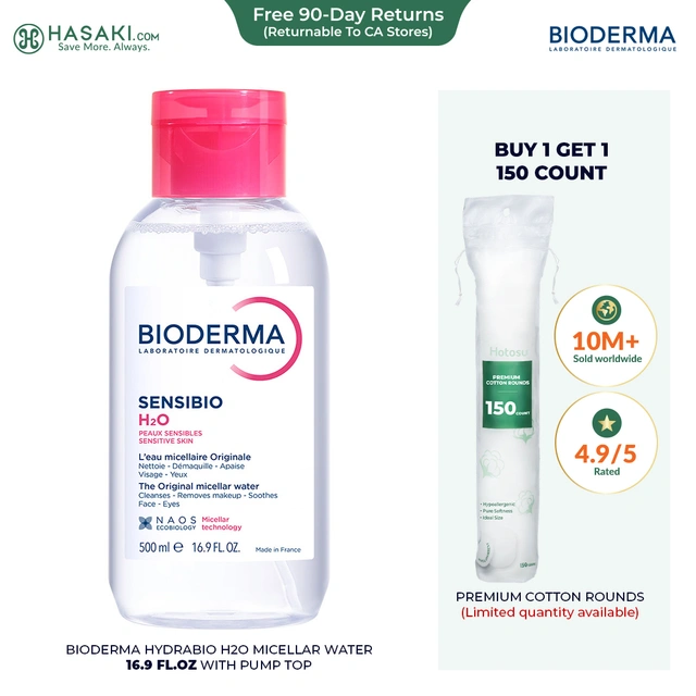 Bioderma Sensibio H2O Micellar Water 16.9 fl.oz with Pump Top - Face Cleanser for Sensitive Skin