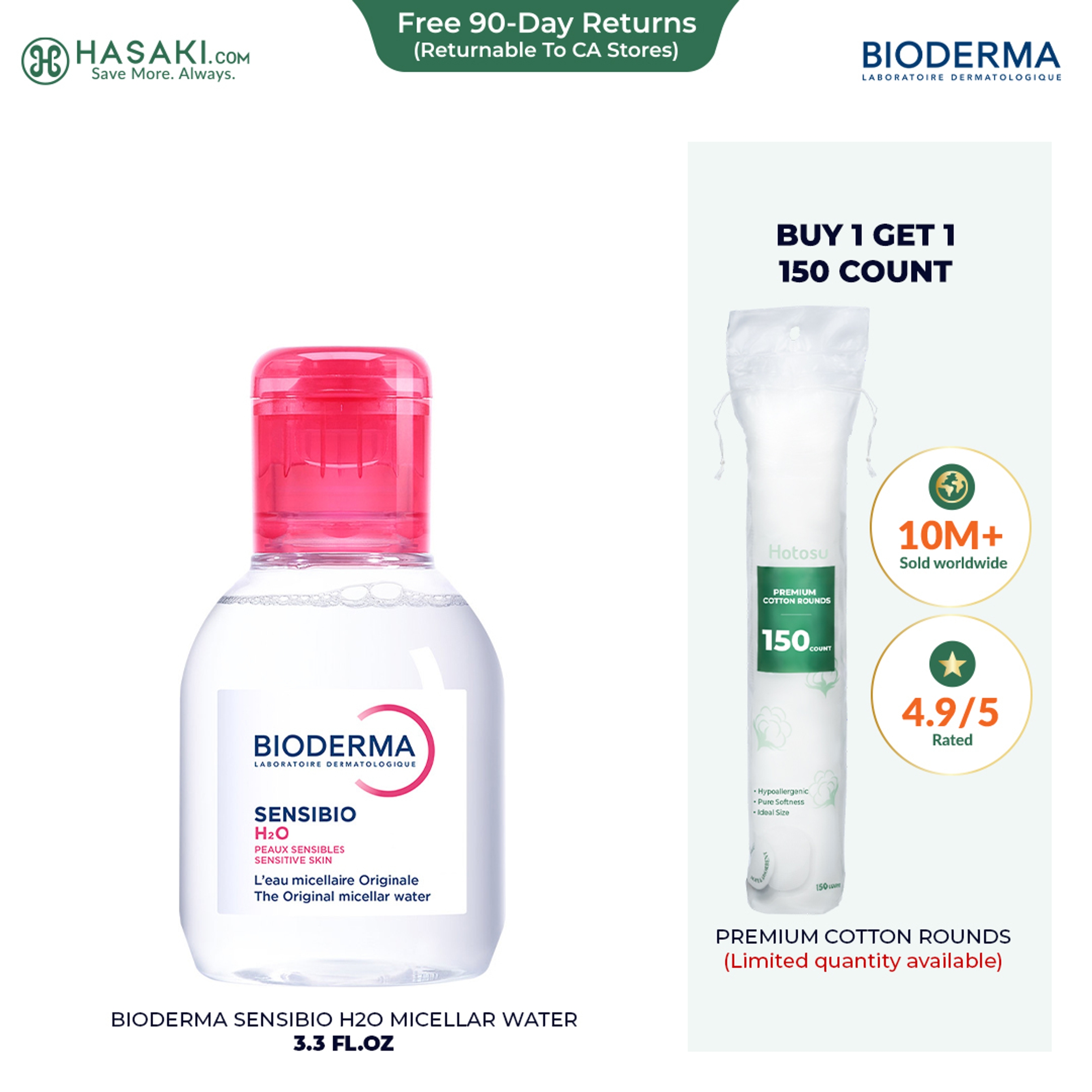 Bioderma Sensibio H2O Micellar Water 3.3 fl.oz - Face Cleanser for Sensitive Skin 1