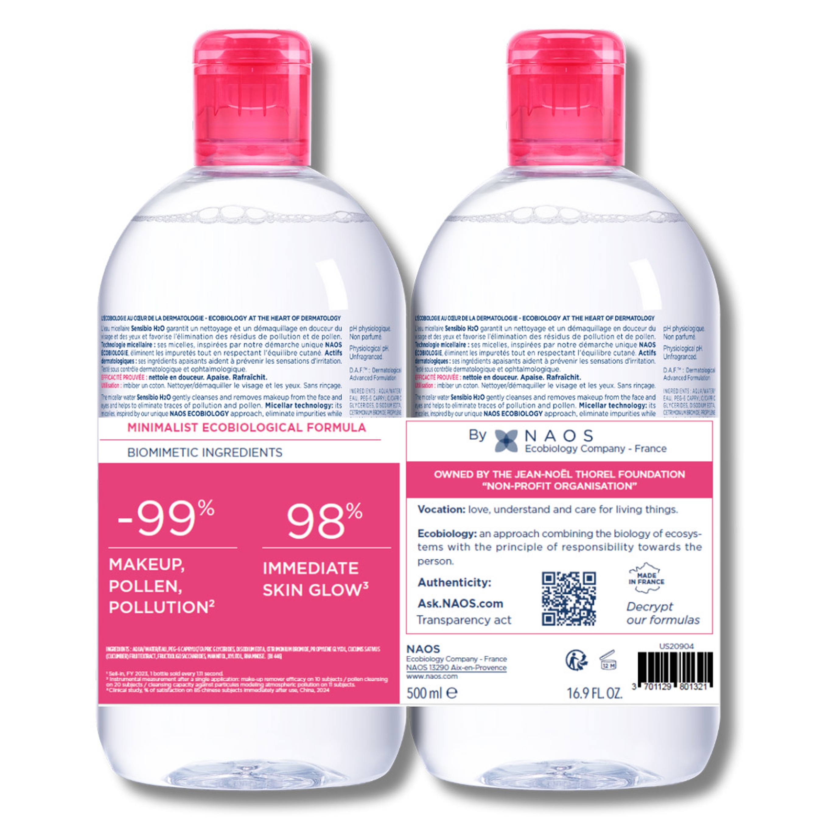 Bioderma Sensibio H2O Micellar Water 16.9 fl.oz (Pack of 2) - Face Cleanser for Sensitive Skin 10
