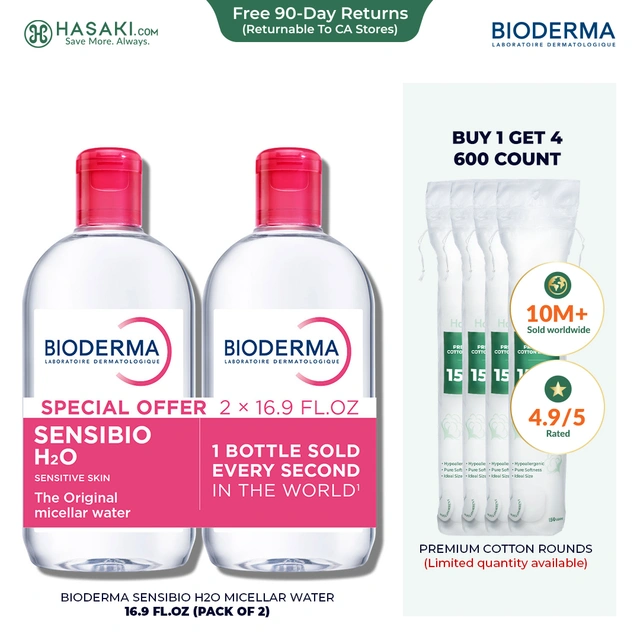 Bioderma Sensibio H2O Micellar Water 16.9 fl.oz (Pack of 2) - Face Cleanser for Sensitive Skin