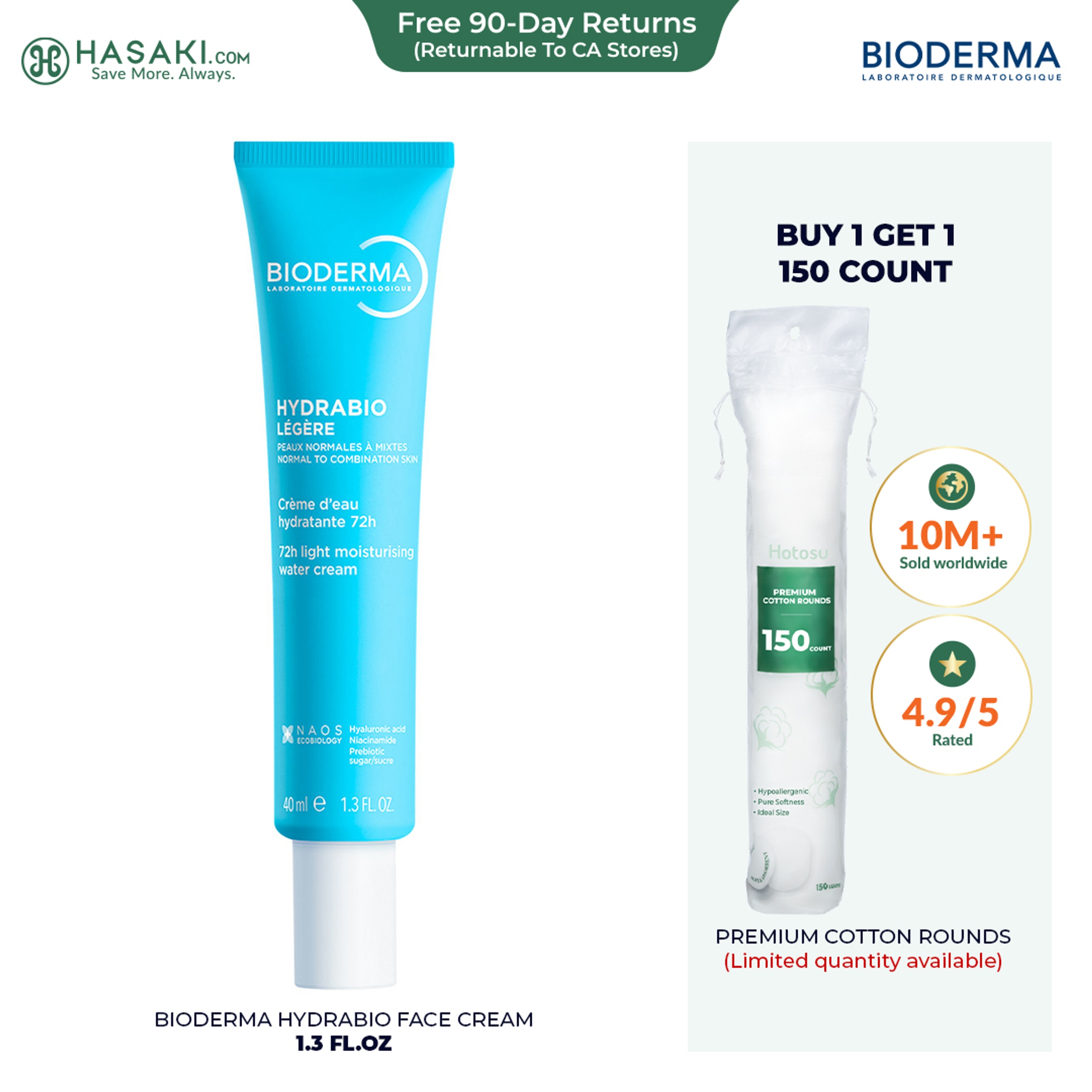 Bioderma Hydrabio Face Cream 1.3 fl.oz - Lightweight Face Moisturizer for Normal to Combination Sensitive Skin 1