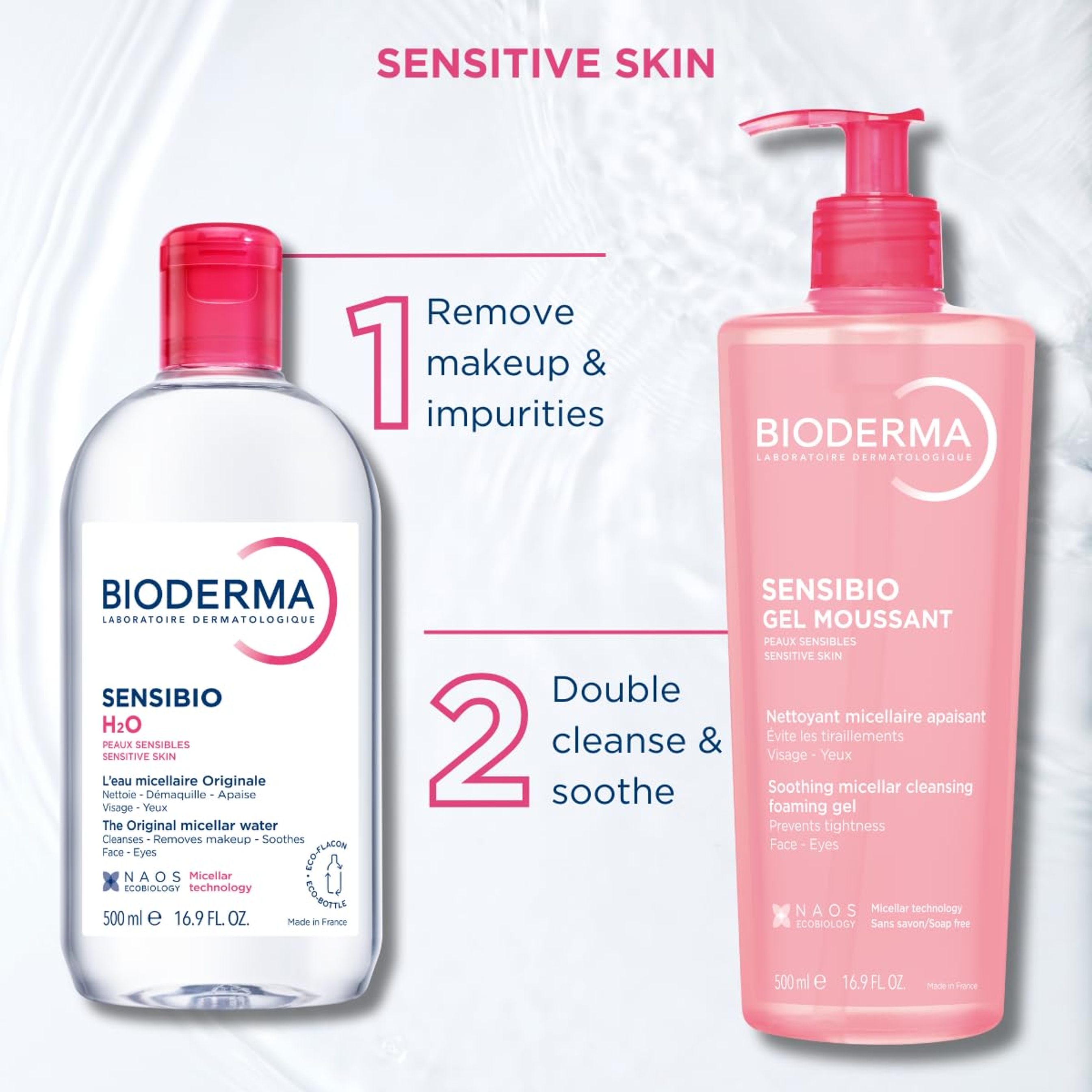 Bioderma Sensibio H2O Micellar Water 8.4 fl.oz - Face Cleanser for Sensitive Skin 8