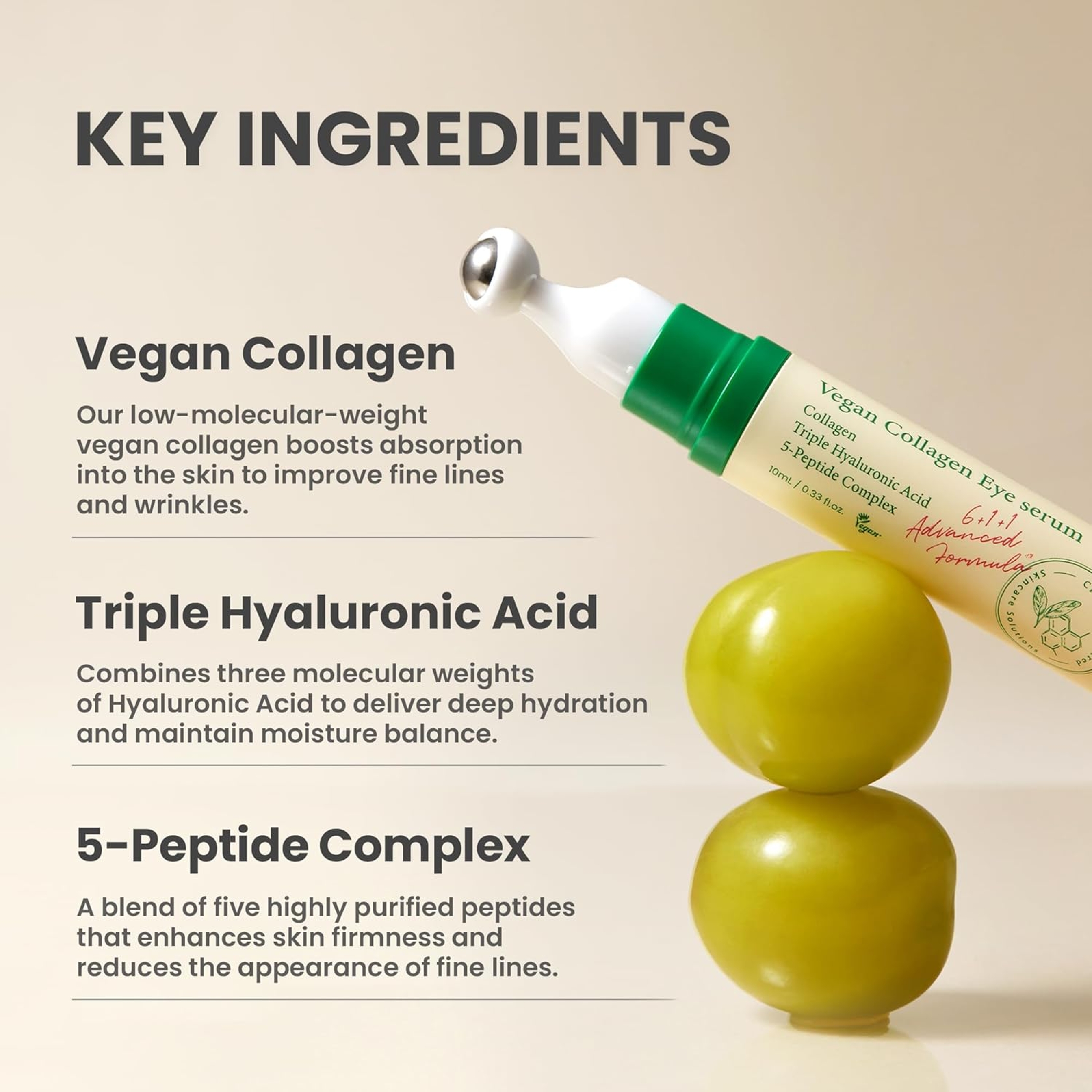AXIS-Y Vegan Collagen Eye Serum 0.33 fl.oz - Triple Hyaluronic Acid & Peptide Collagen Eye Cream 3