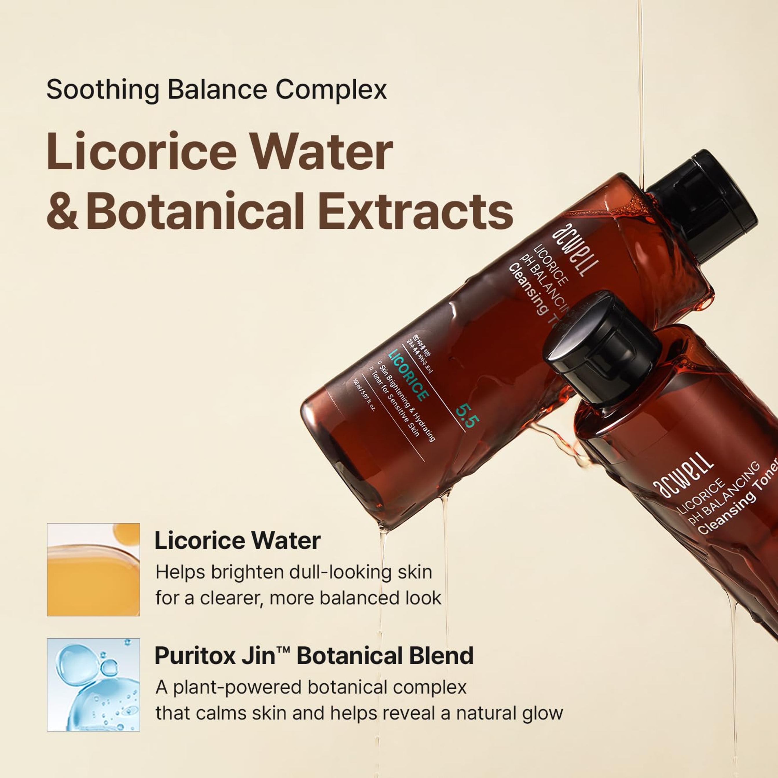 Acwell Licorice pH 5.5 Balancing Cleansing Toner - Skin Clarifying & Hydration Boosting Toner for Sensitive Skin 5.07 fl.oz 5