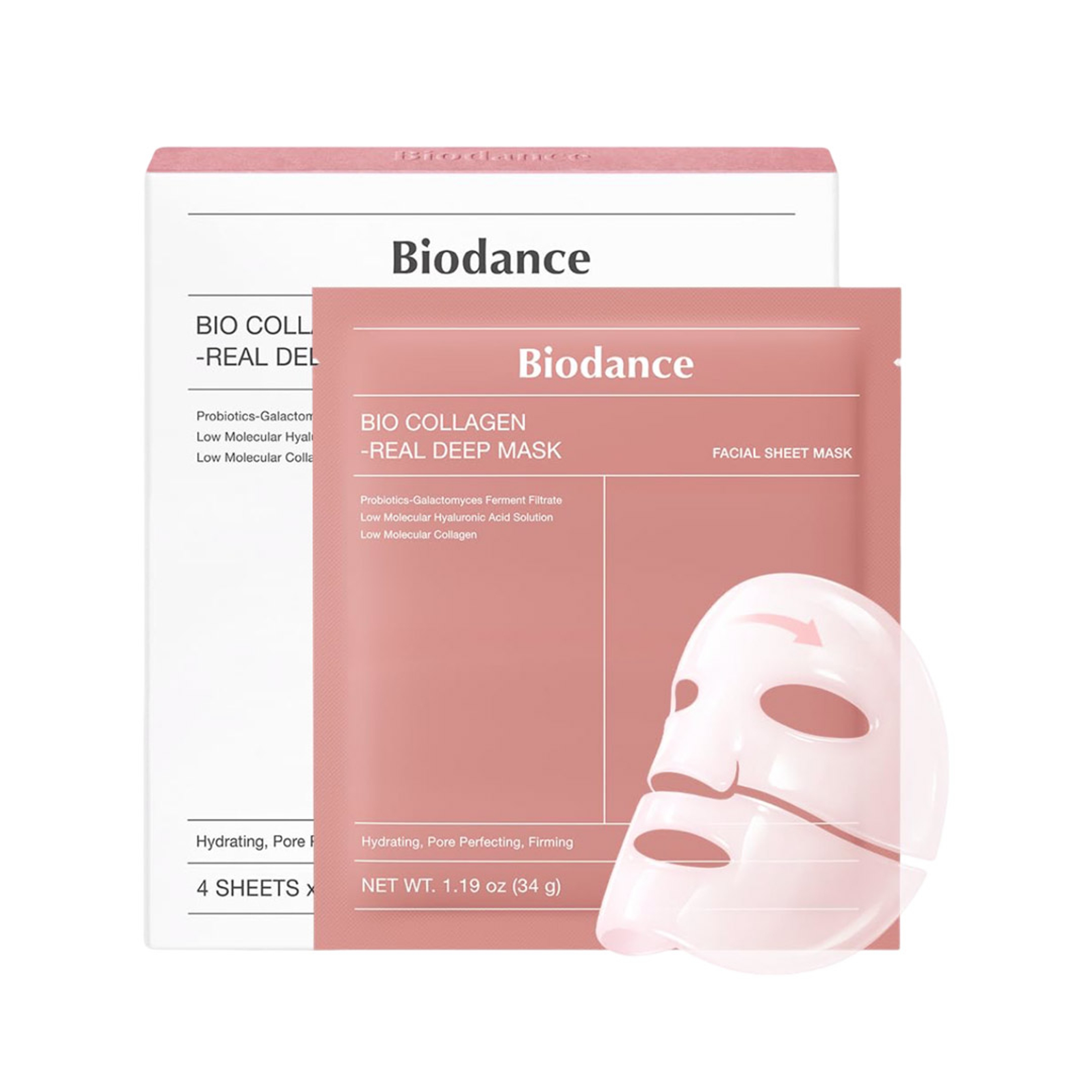 Biodance Bio-Collagen Real Deep Mask 1.19 fl.oz (Pack of 4) - Hydrating Overnight Hydrogel Face Mask 1