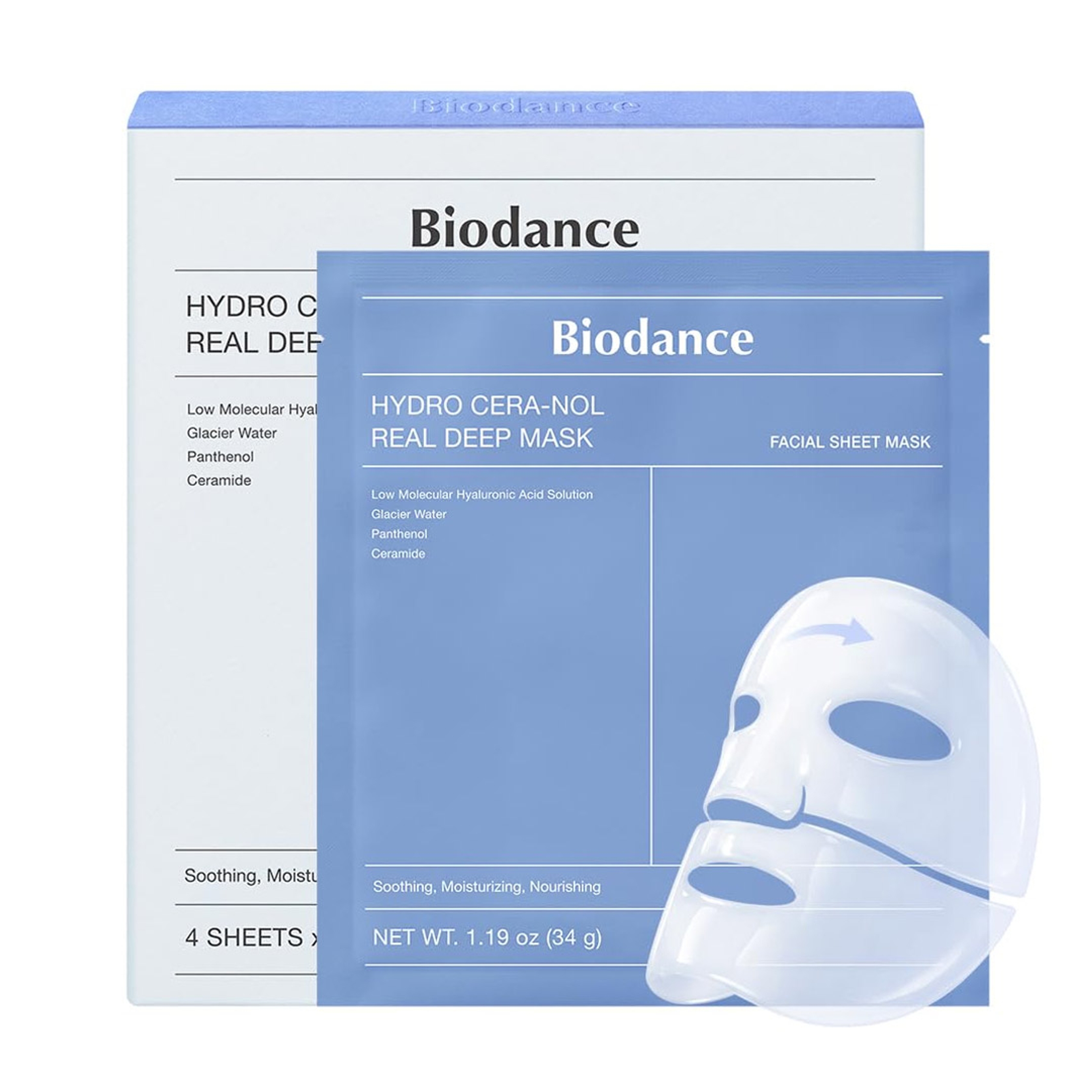 Biodance Hydro Cera-nol Real Deep Mask 1.19 oz (Pack of 4) - Hydrating Overnight Hydrogel Face Mask 1