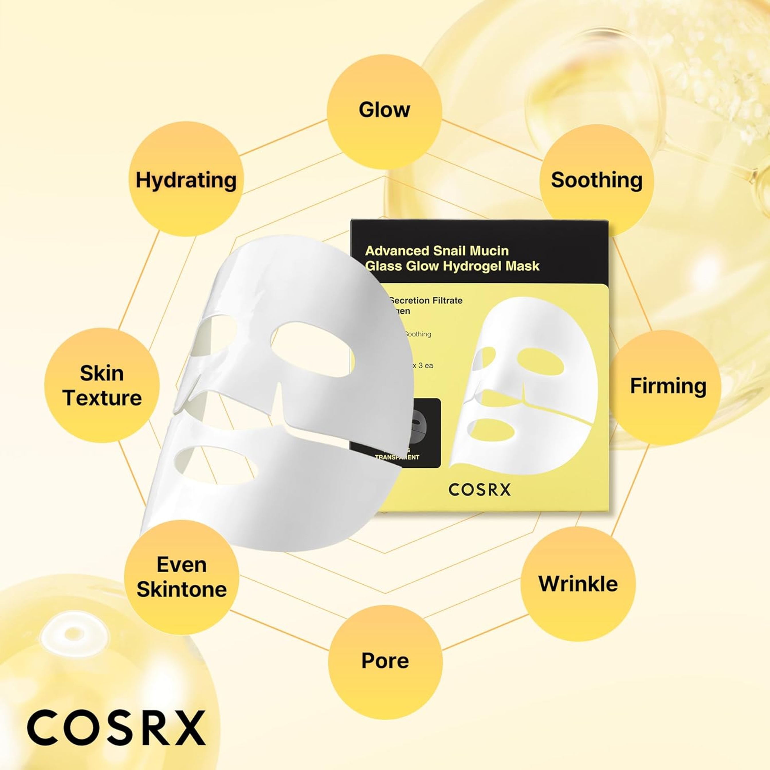 Cosrx Advanced Snail Mucin Glass Glow Hydrogel Mask 1.19 oz (Pack of 3) - Overnight Collagen Face Mask 5