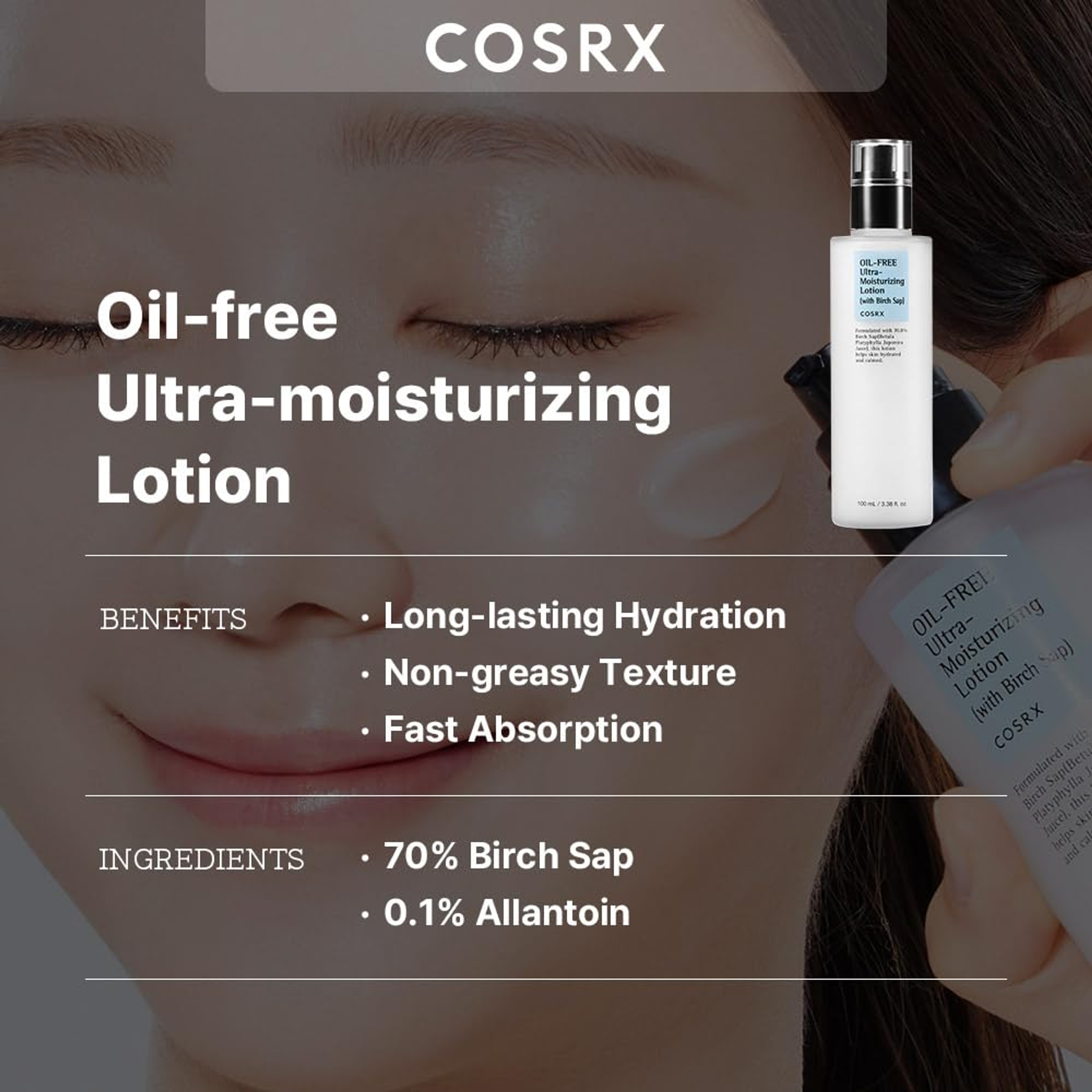 Cosrx Oil Free Ultra-Moisturizing Lotion with Birch Sap 3.38 fl.oz - Daily Acne Facial Moisturizer for All Skin Types 2