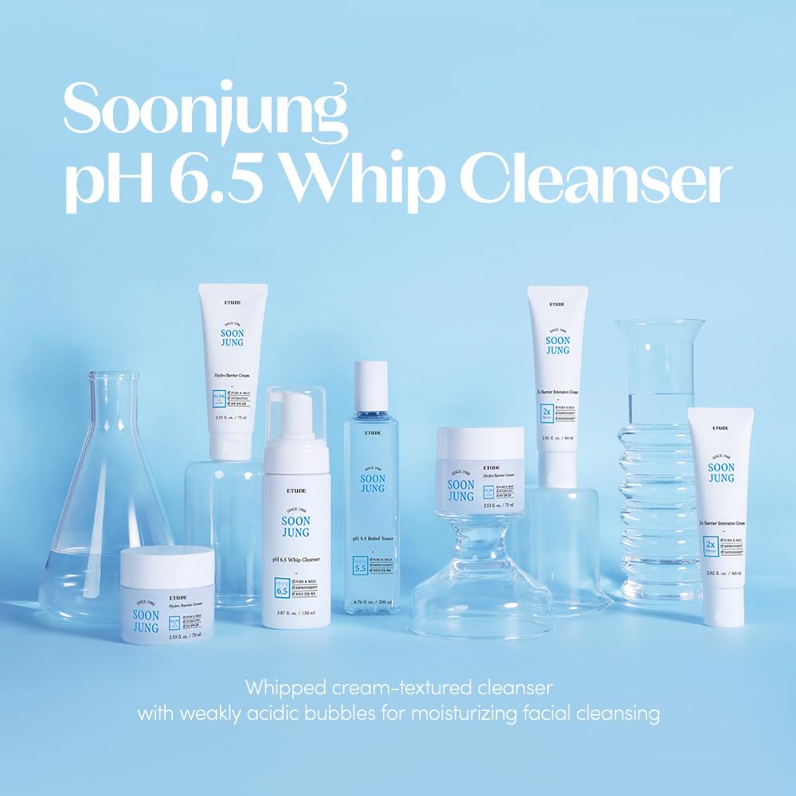 Etude SoonJung pH 6.5 Whip Cleanser - Mild Micro Foaming Face Wash for Sensitive Skin 5.07 fl.oz 12