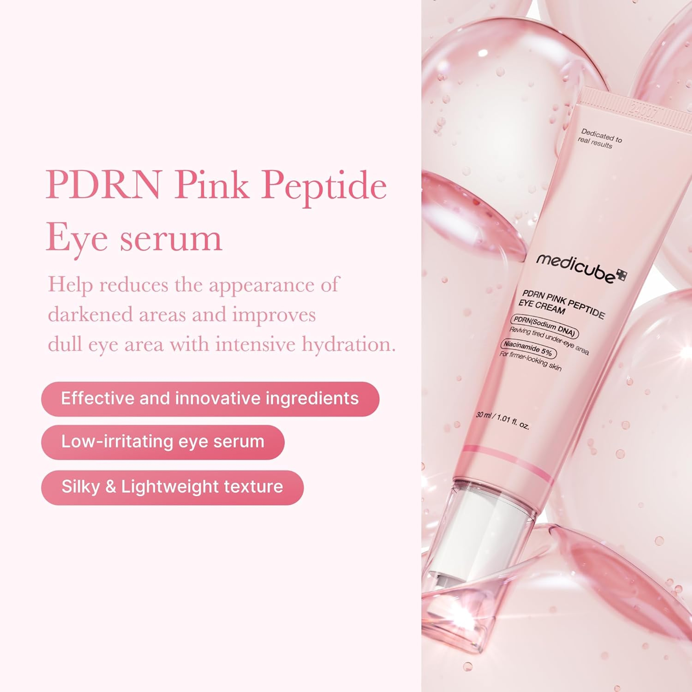 Medicube PDRN Pink Peptide Eye Cream 1.01 fl.oz - Eye Serum with Salmon DNA for Fine Lines, Uneven Skin 2