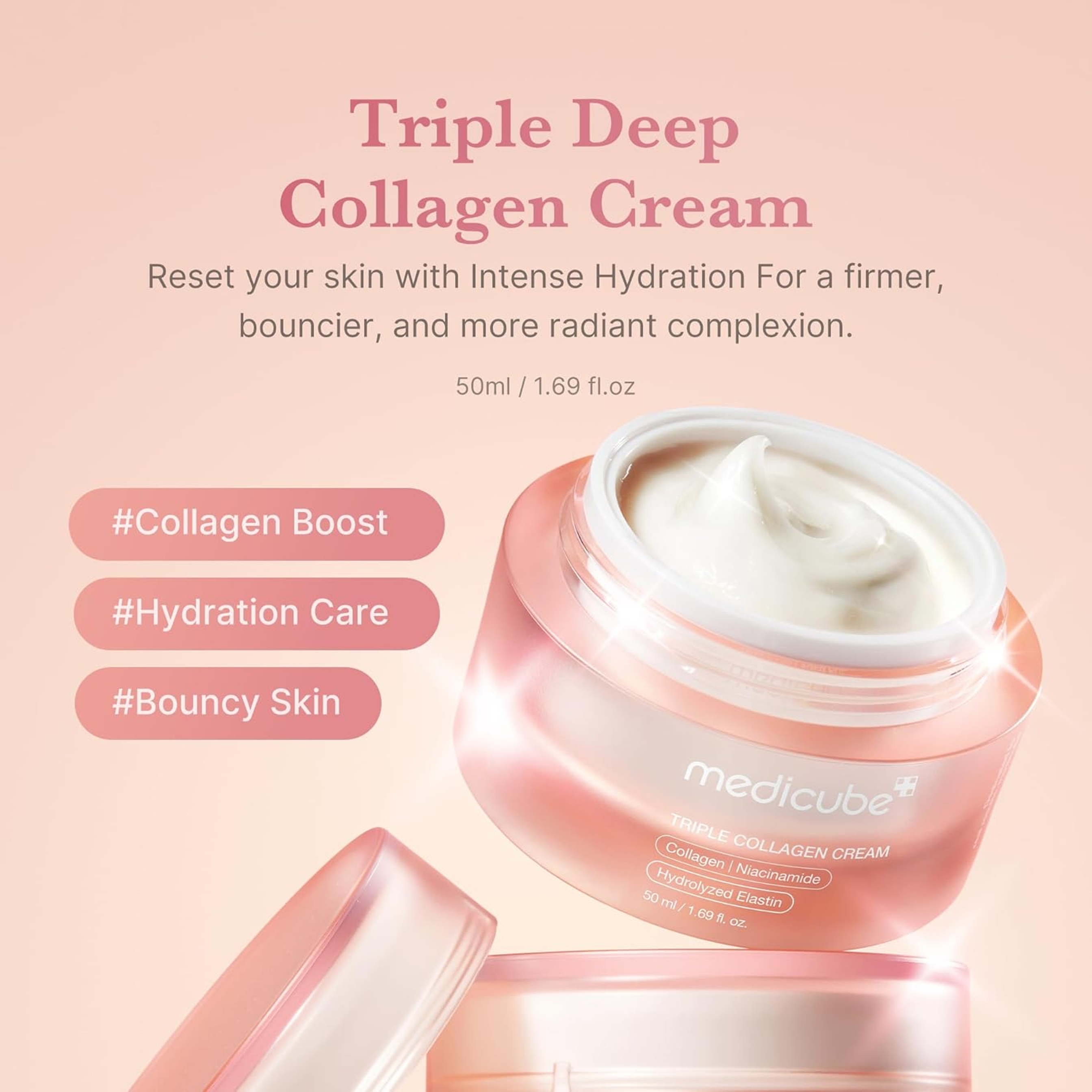 Medicube Triple Collagen Cream 1.69 fl.oz - Hydrating & Firming Moisturizer for Wrinkle Care 2