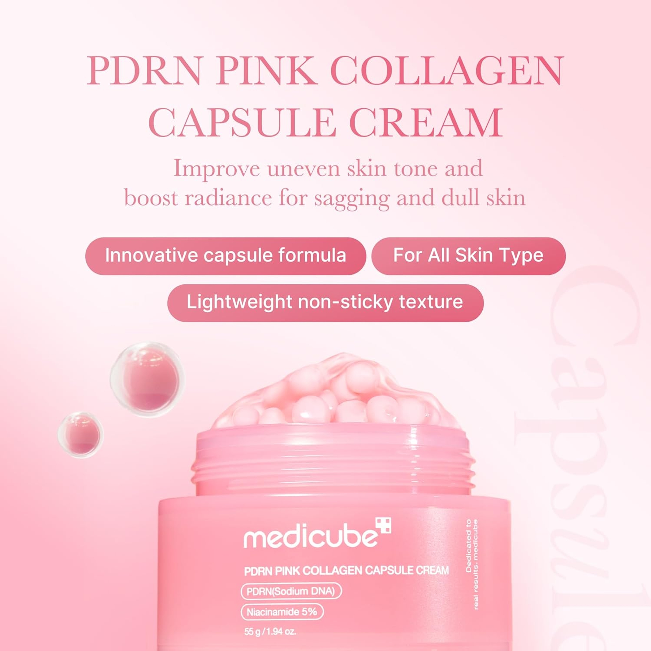 Medicube PDRN Pink Collagen Capsule Cream 1.94 fl.oz - Lightweight Moisturizing Cream with Salmon DNA for Uneven Skin 2