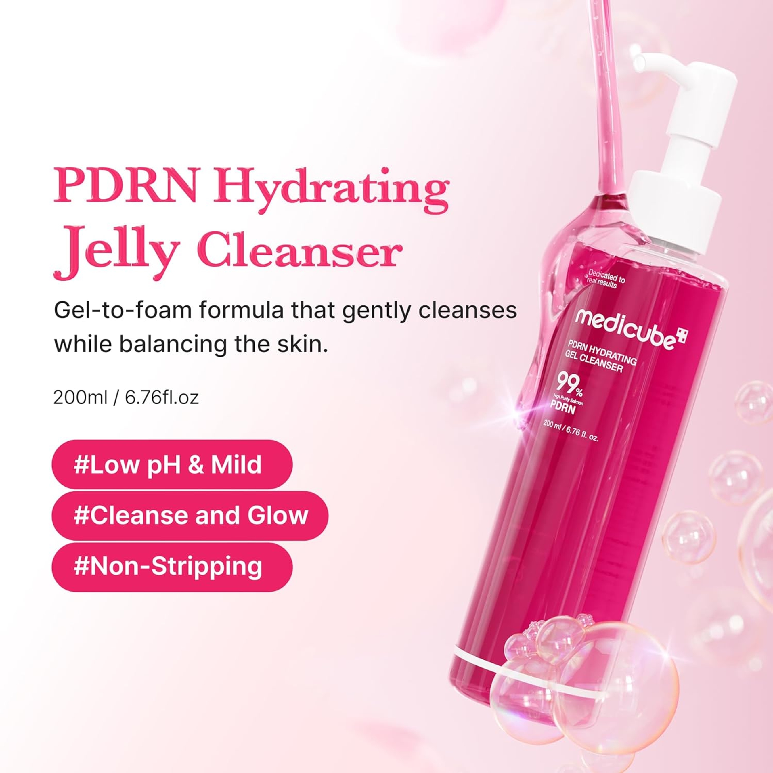 Medicube PDRN Hydrating Gel Cleanser 6.76 fl.oz - Low pH Hydrating Daily Face Wash for All Skin Types 2