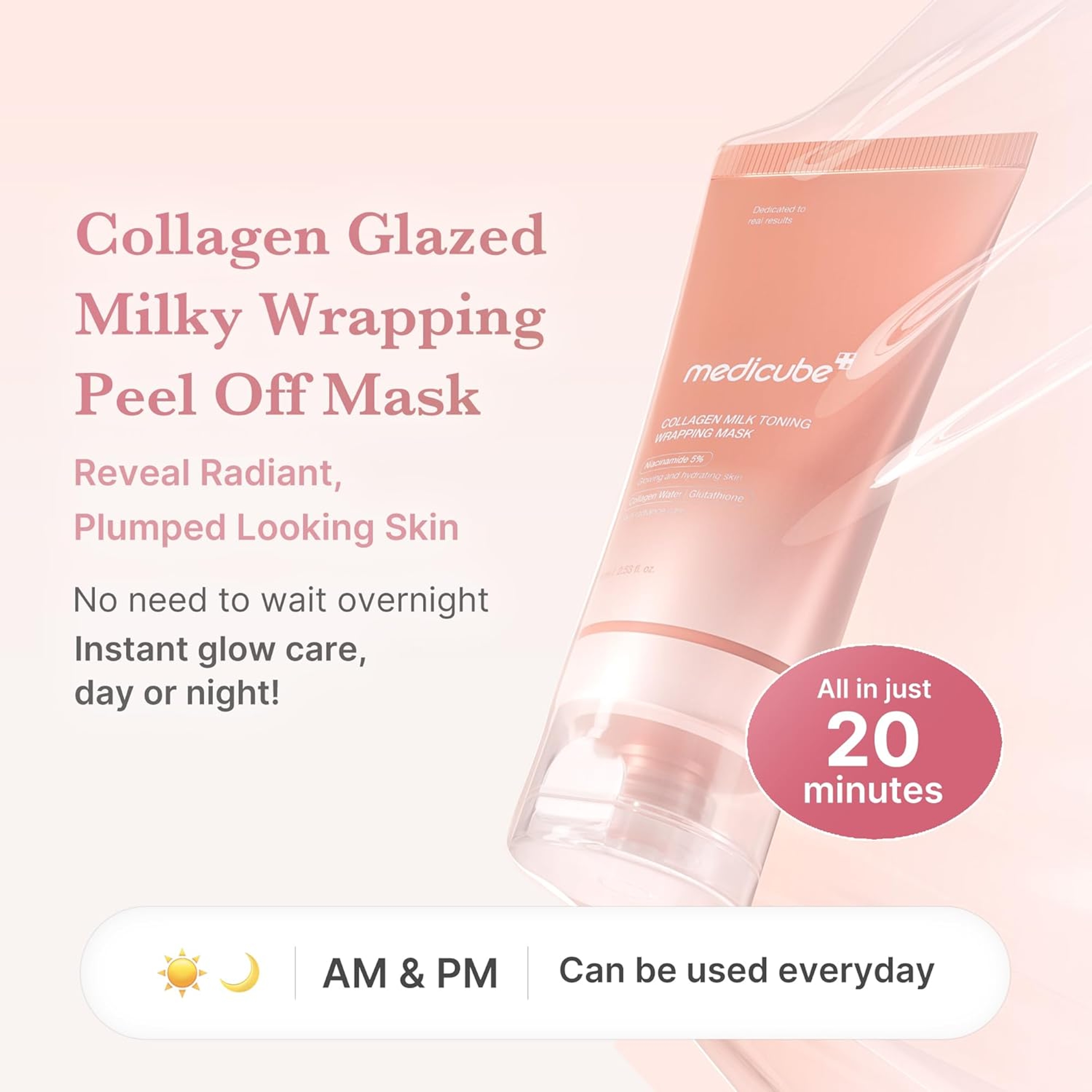 Medicube Collagen Milk Toning Wrapping Mask 2.53 fl.oz - Peel Off Mask with Glutathione, Niacinamide for Plumped Skin 2