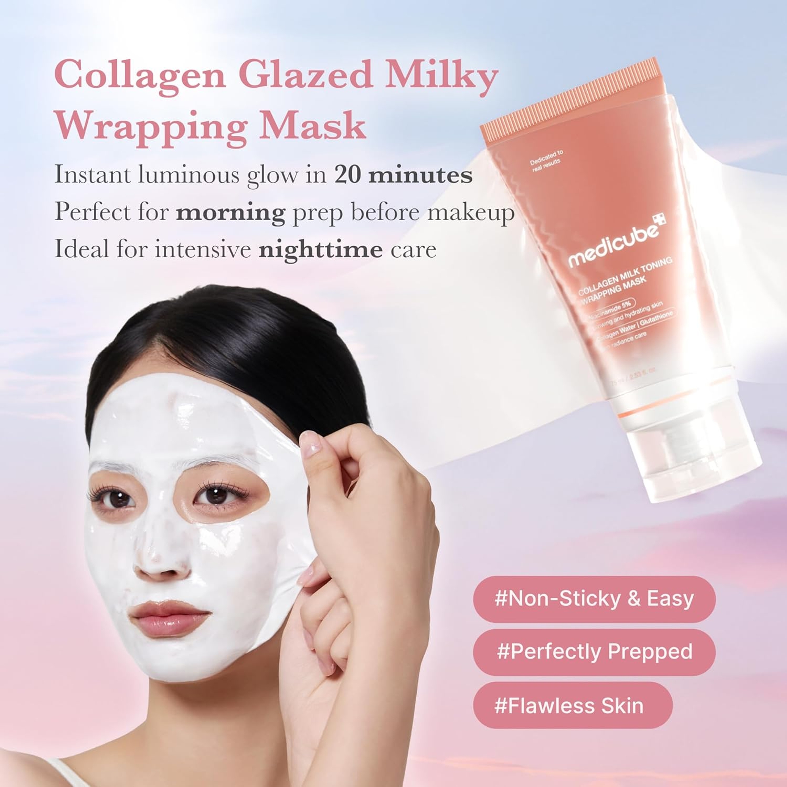 Medicube Collagen Milk Toning Wrapping Mask 2.53 fl.oz - Peel Off Mask with Glutathione, Niacinamide for Plumped Skin 3