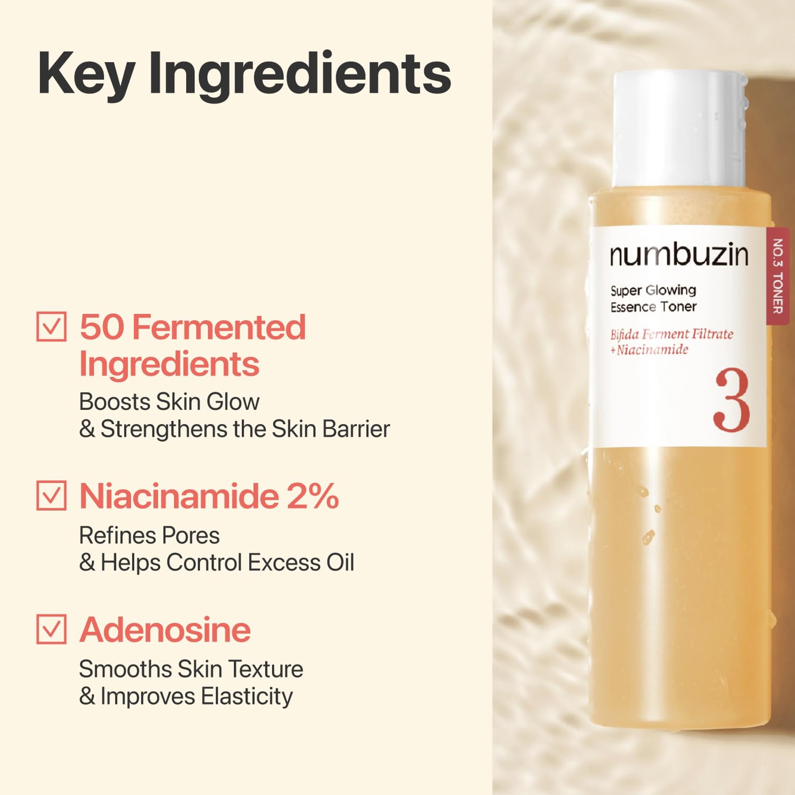 Numbuzin No.3 Super Glowing Essence Toner - Fermented Toner for Skin Glow & Texture 6.76 fl.oz 3