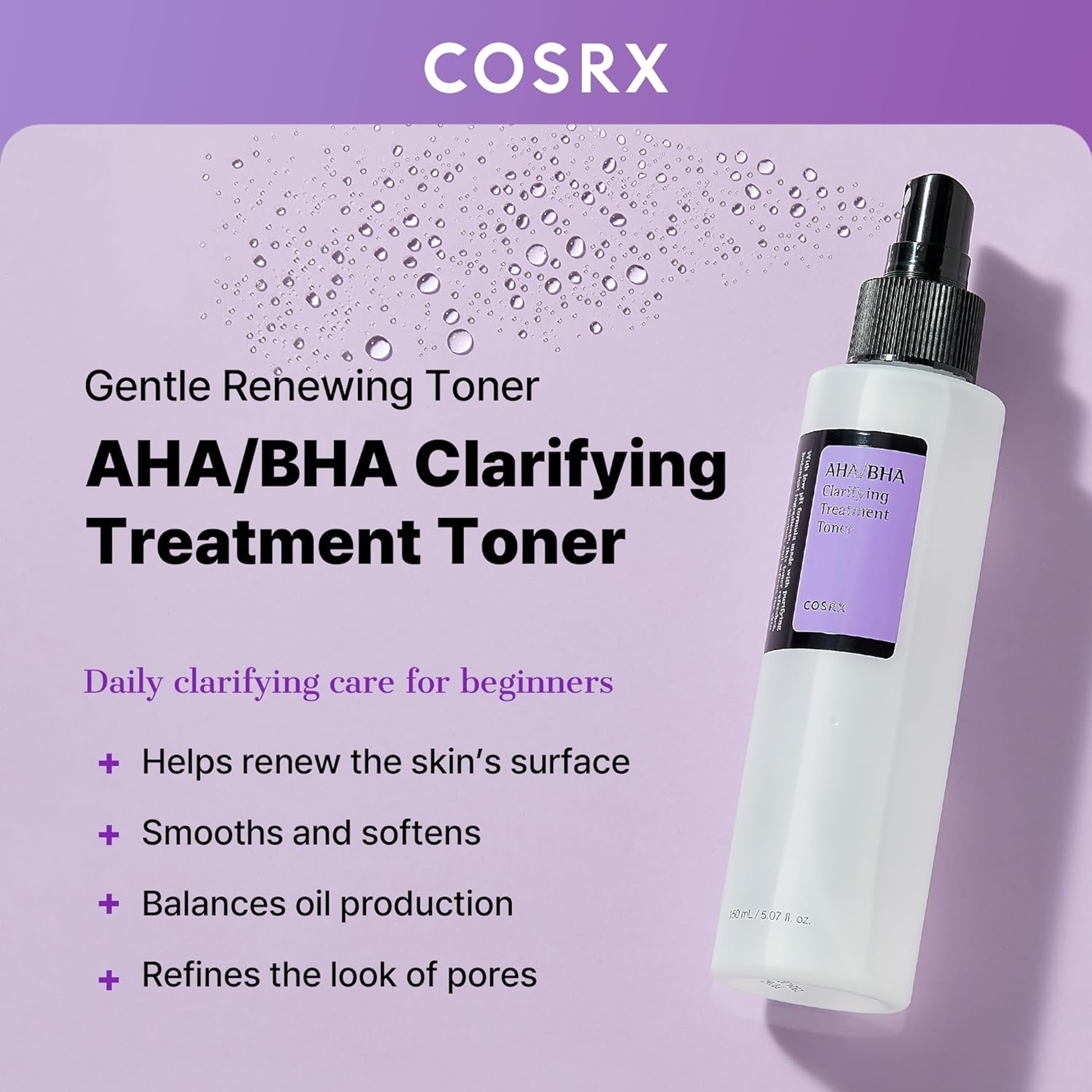 Cosrx AHA/BHA Treatment Toner 5.07 fl.oz - Facial Exfoliating Spray for Whiteheads, Pores, & Uneven Skin 2