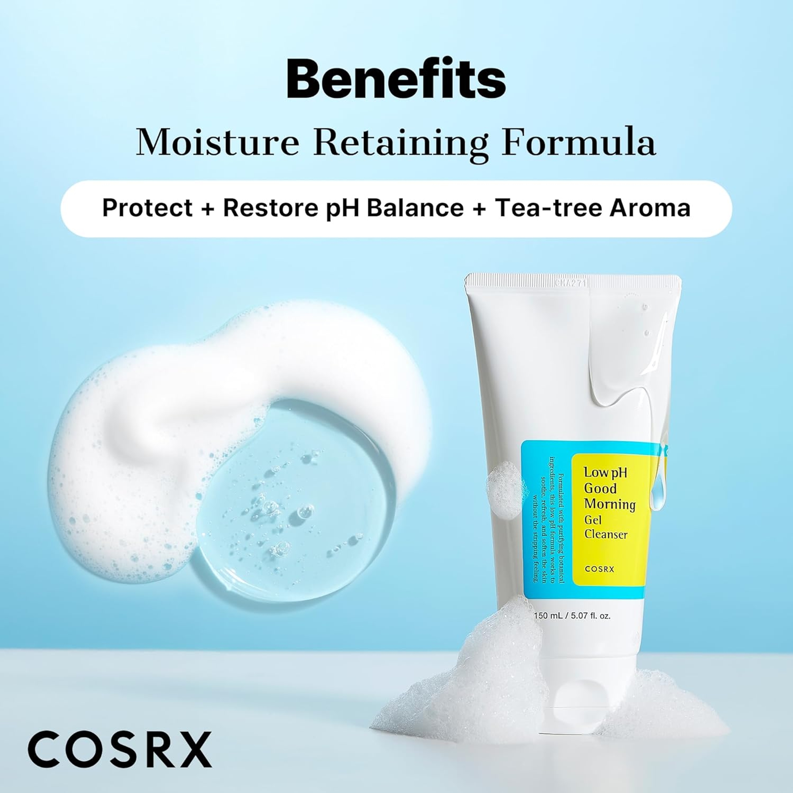 Cosrx Low pH Good Morning Gel Face Cleanser 5.07 fl.oz - Daily Mild Face Cleanser for Sensitive Skin 5