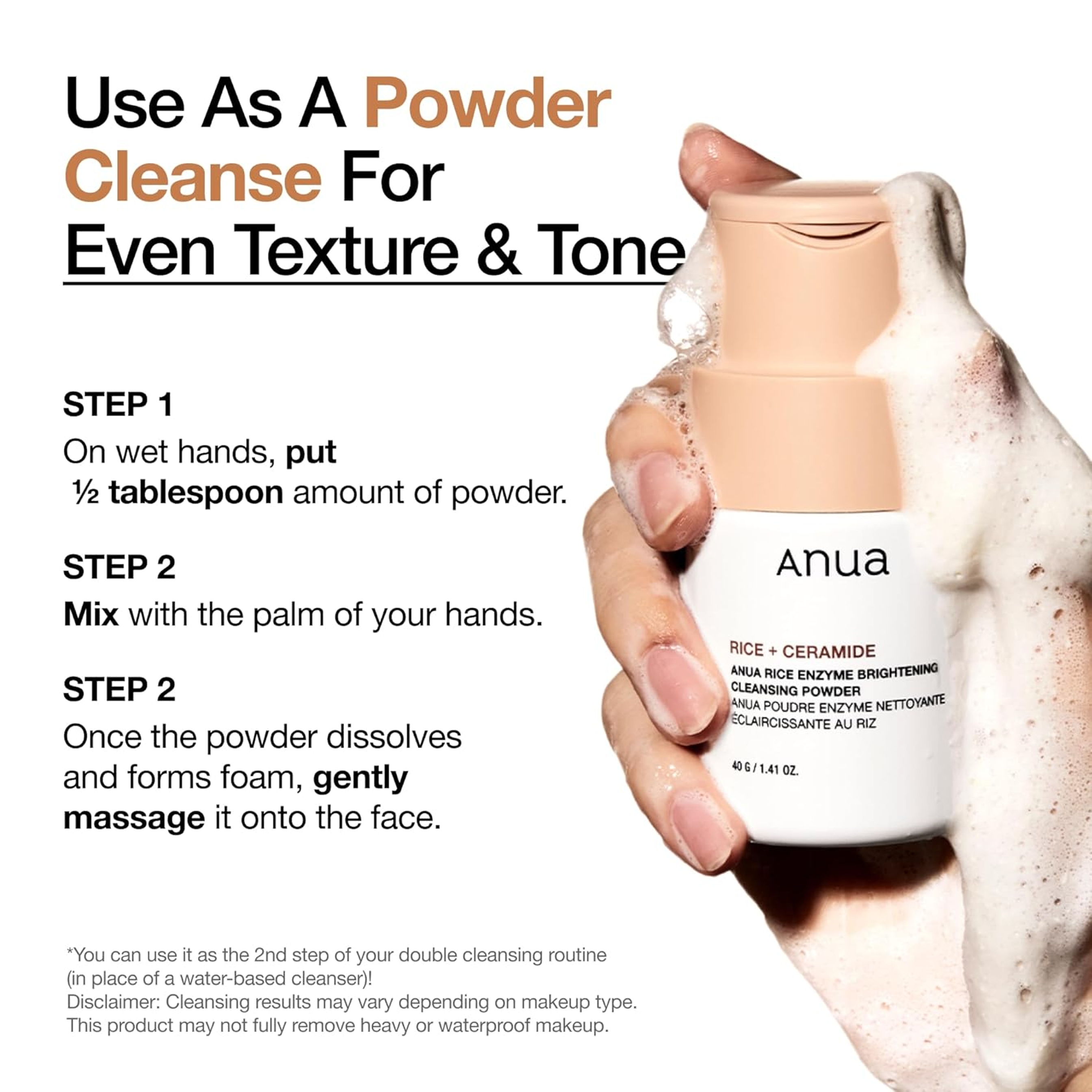 Anua Rice Enzyme Brightening Cleansing Powder 1.41 oz - Exfoliating Powder-to-Foam Cleanser 4