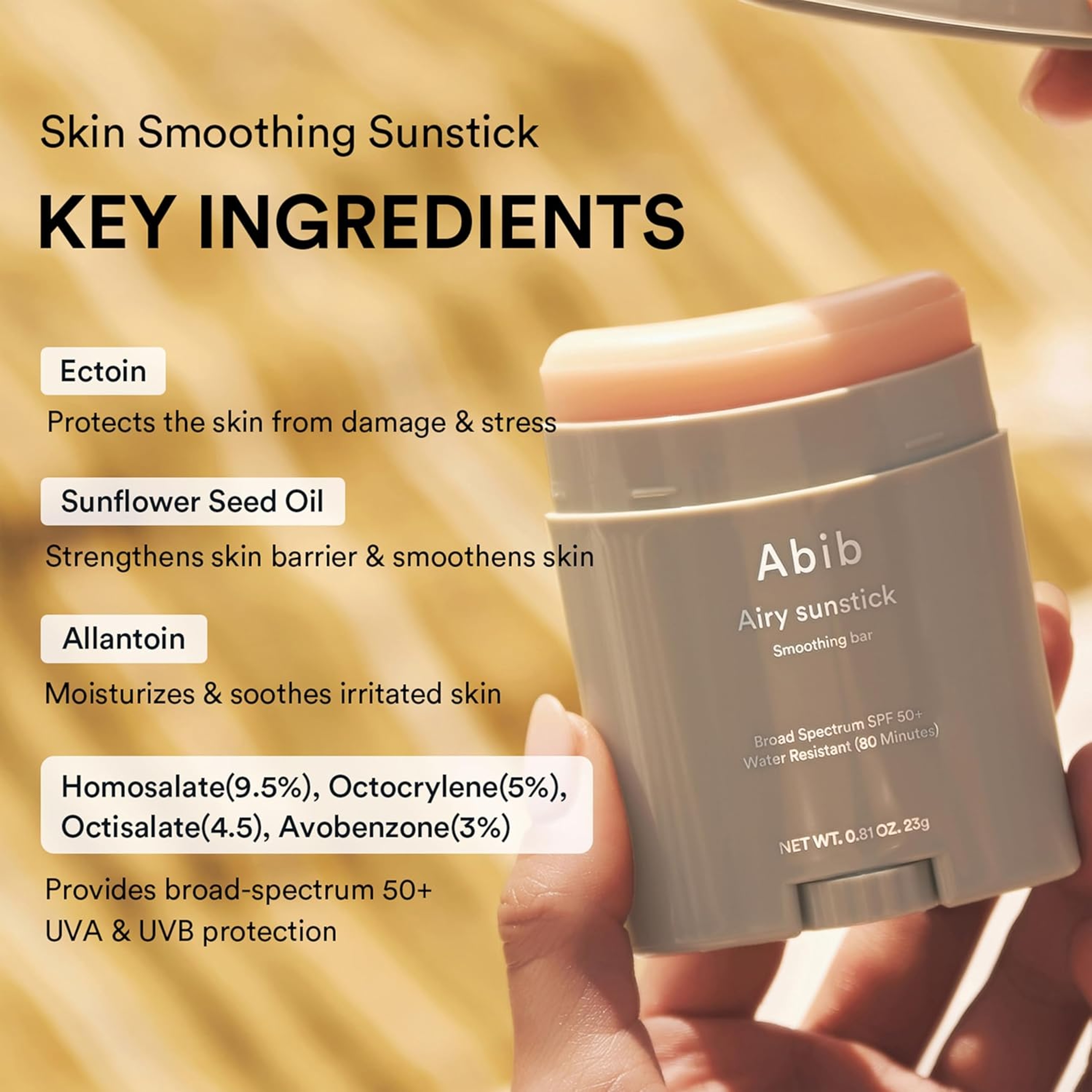 Abib Airy Sunstick Protection Bar 0.81 fl.oz - SPF50+ Broad Spectrum Sunscreen Stick for Oily & Combination Skin 3