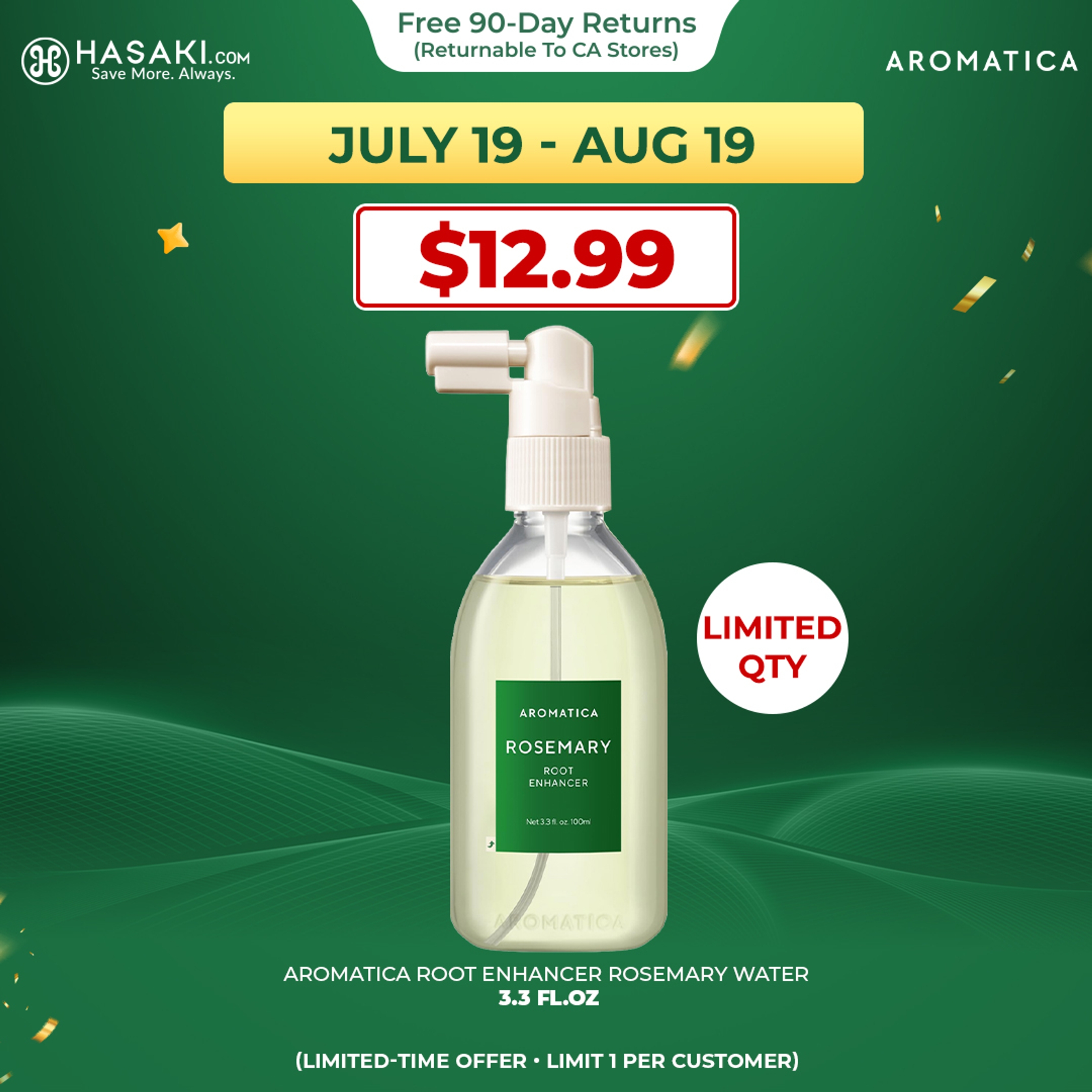 Aromatica Root Enhancer Rosemary Water 3.3 fl.oz - for Hair Thinning & Hair Loss 1