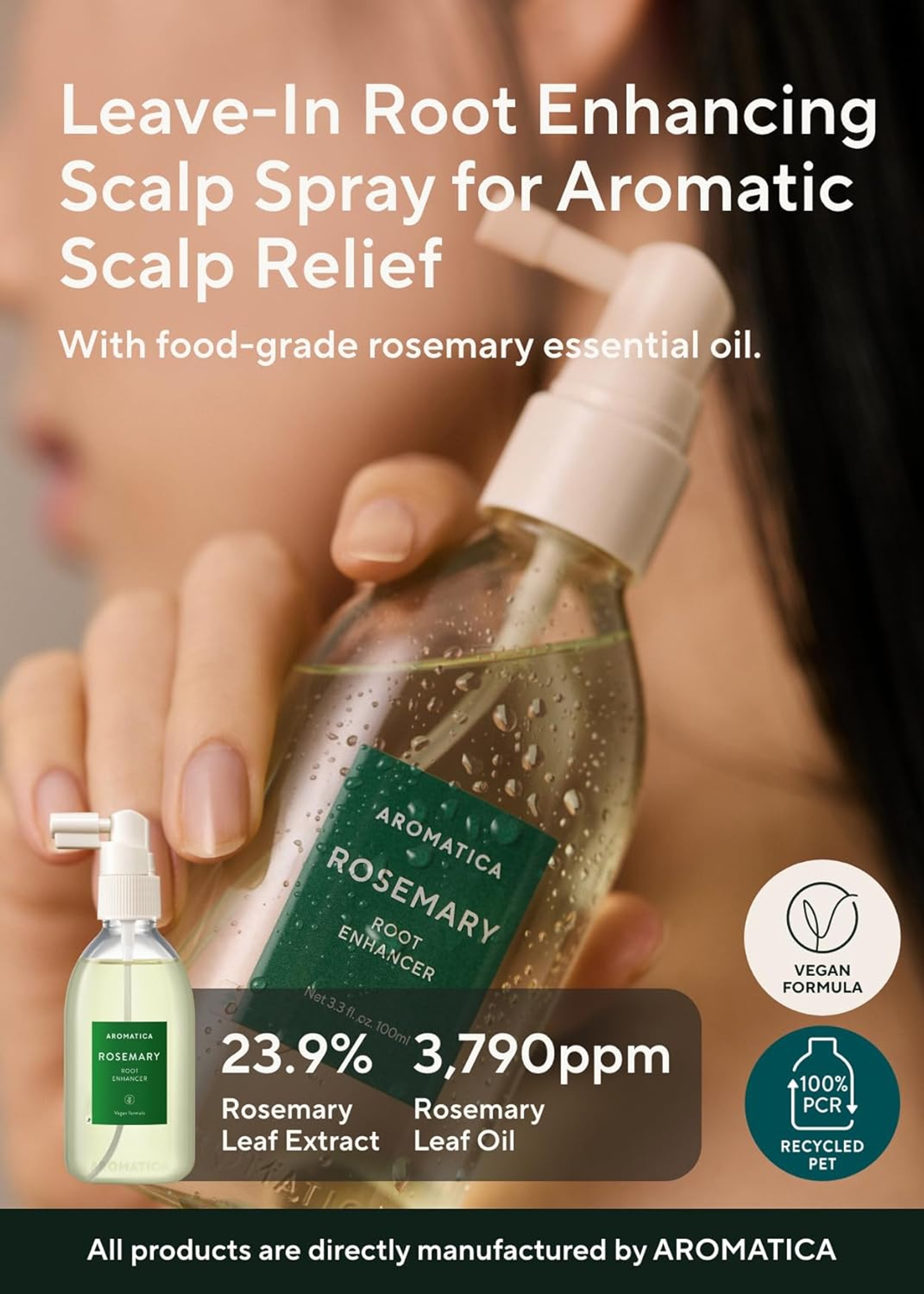 Aromatica Root Enhancer Rosemary Water 3.3 fl.oz - for Hair Thinning & Hair Loss 3