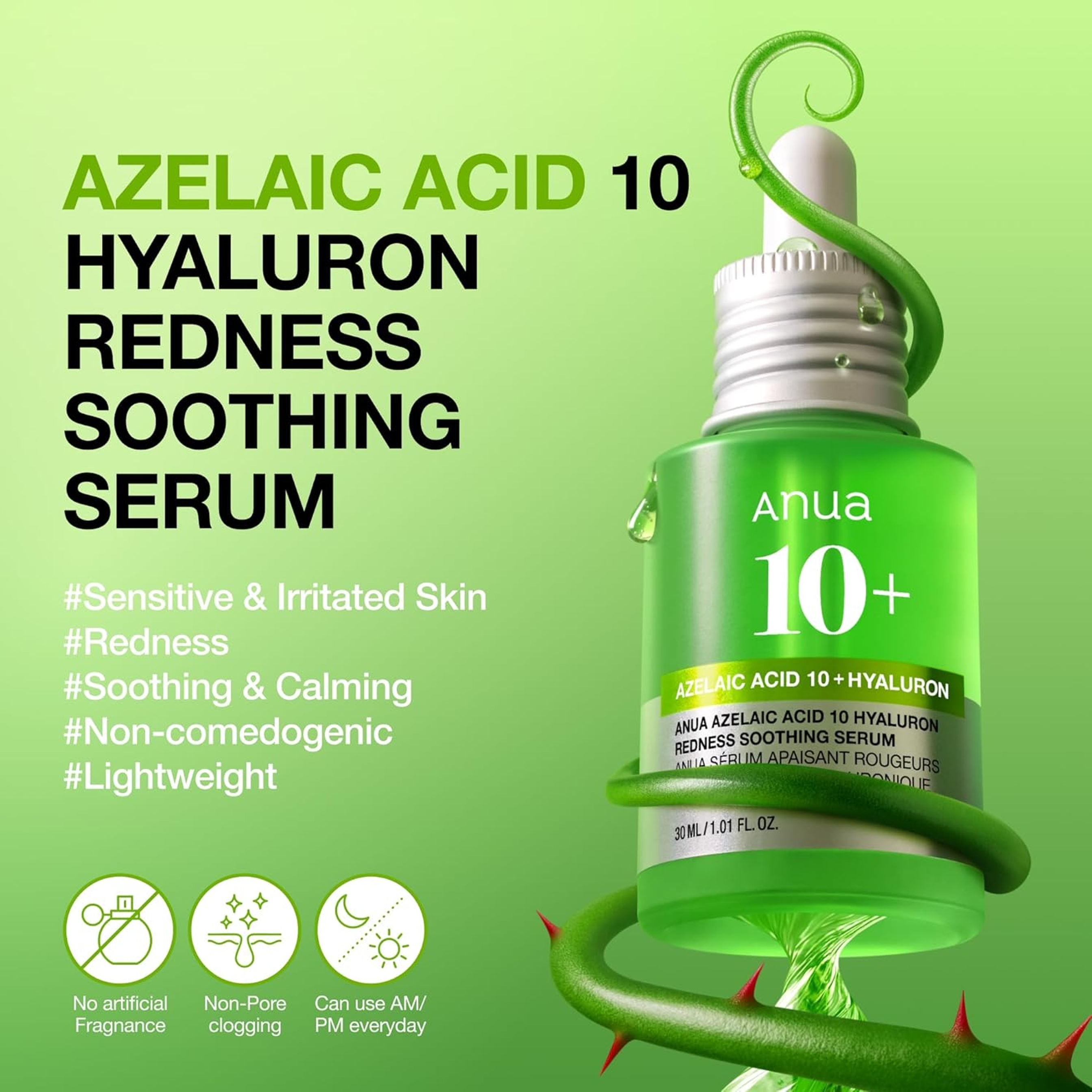 Anua Azelaic Acid 10 Hyaluron Redness Soothing Serum 1.01 fl.oz - Facial Serum for Blemish-Prone & Oily-Prone Skin 2