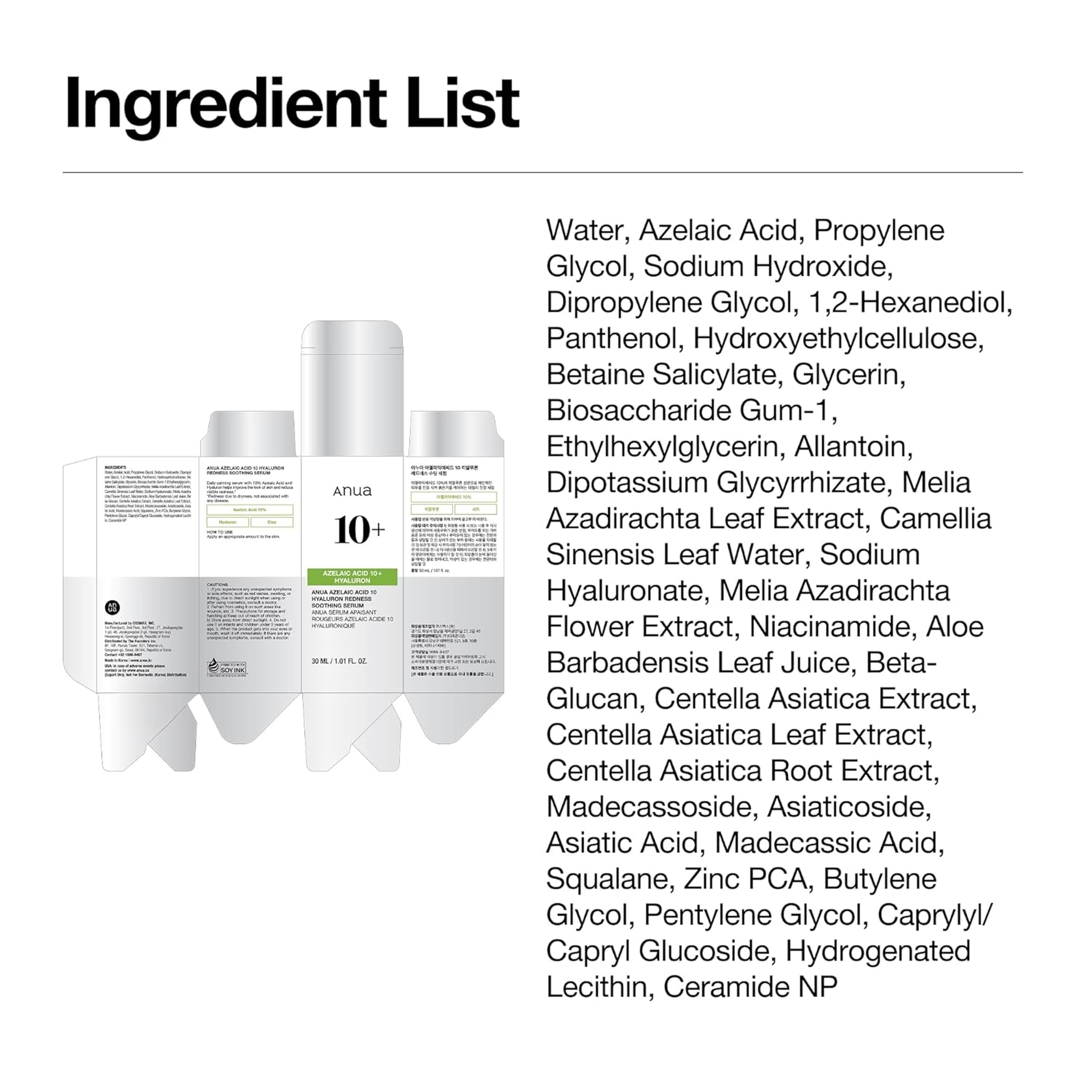 Anua Azelaic Acid 10 Hyaluron Redness Soothing Serum 1.01 fl.oz - Facial Serum for Blemish-Prone & Oily-Prone Skin 10