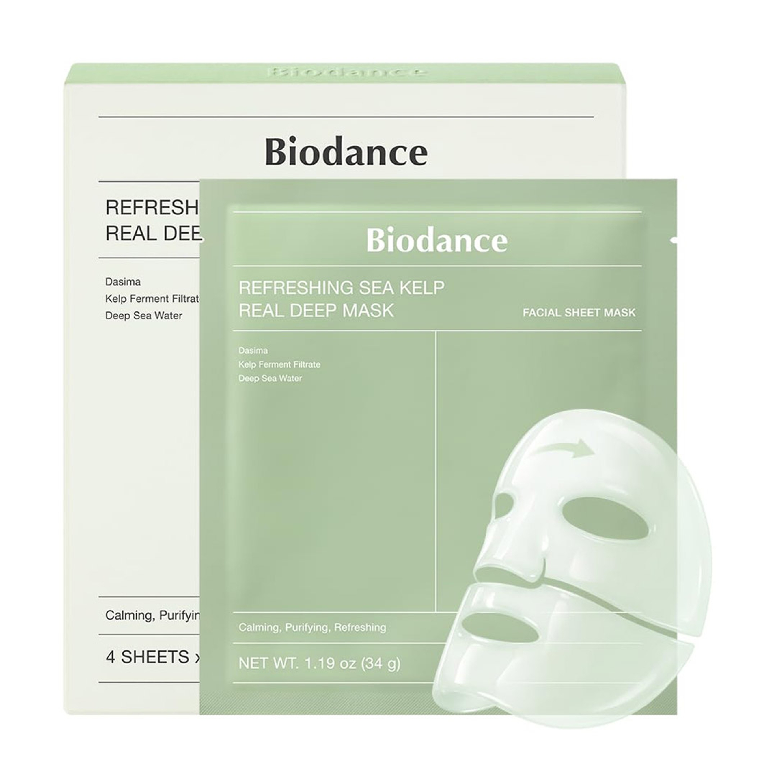 Biodance Refreshing Sea Kelp Real Deep Mask 1.19 oz (Pack of 4) - Overnight Hydrogel Face Mask 1