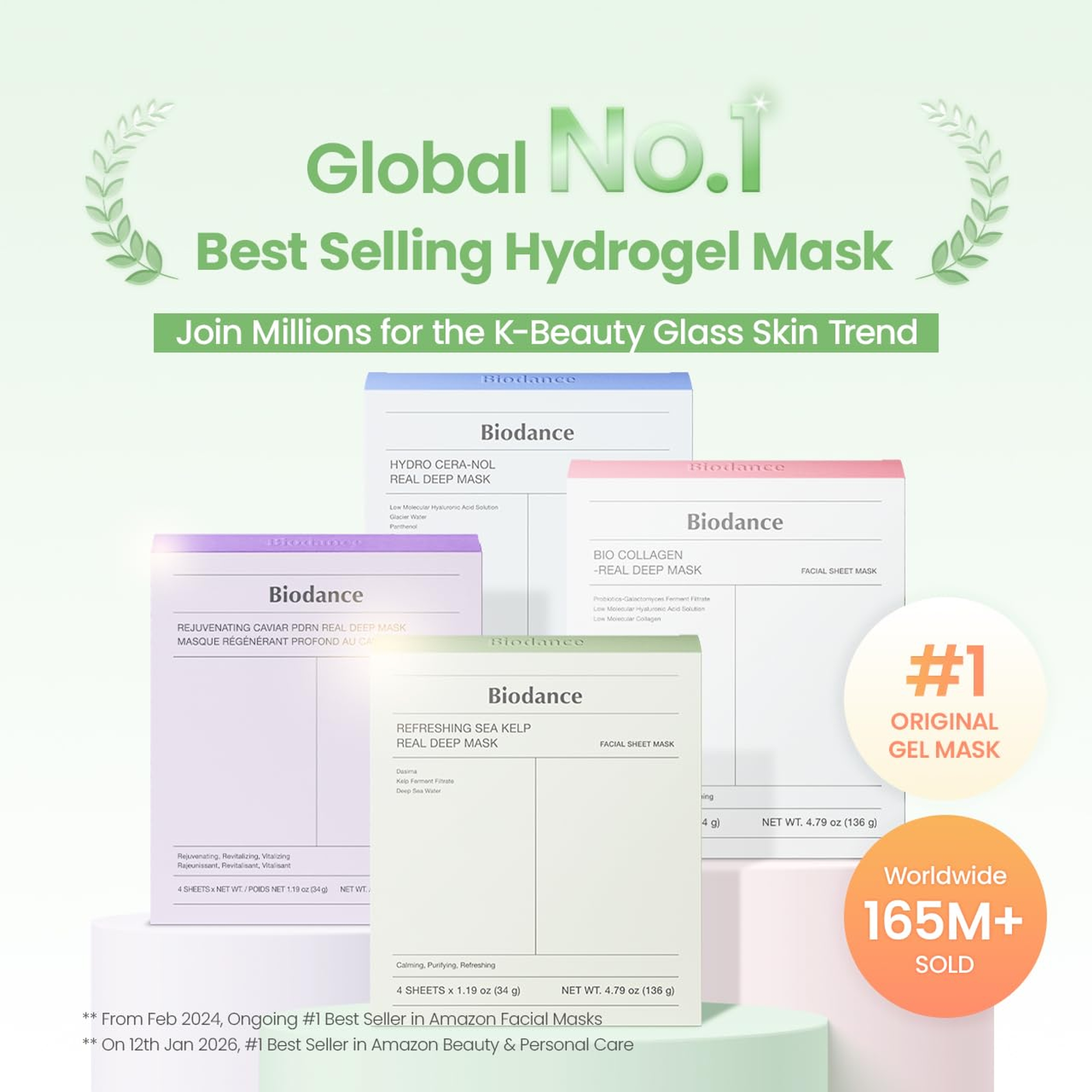 Biodance Refreshing Sea Kelp Real Deep Mask 1.19 oz (Pack of 4) - Overnight Hydrogel Face Mask 2