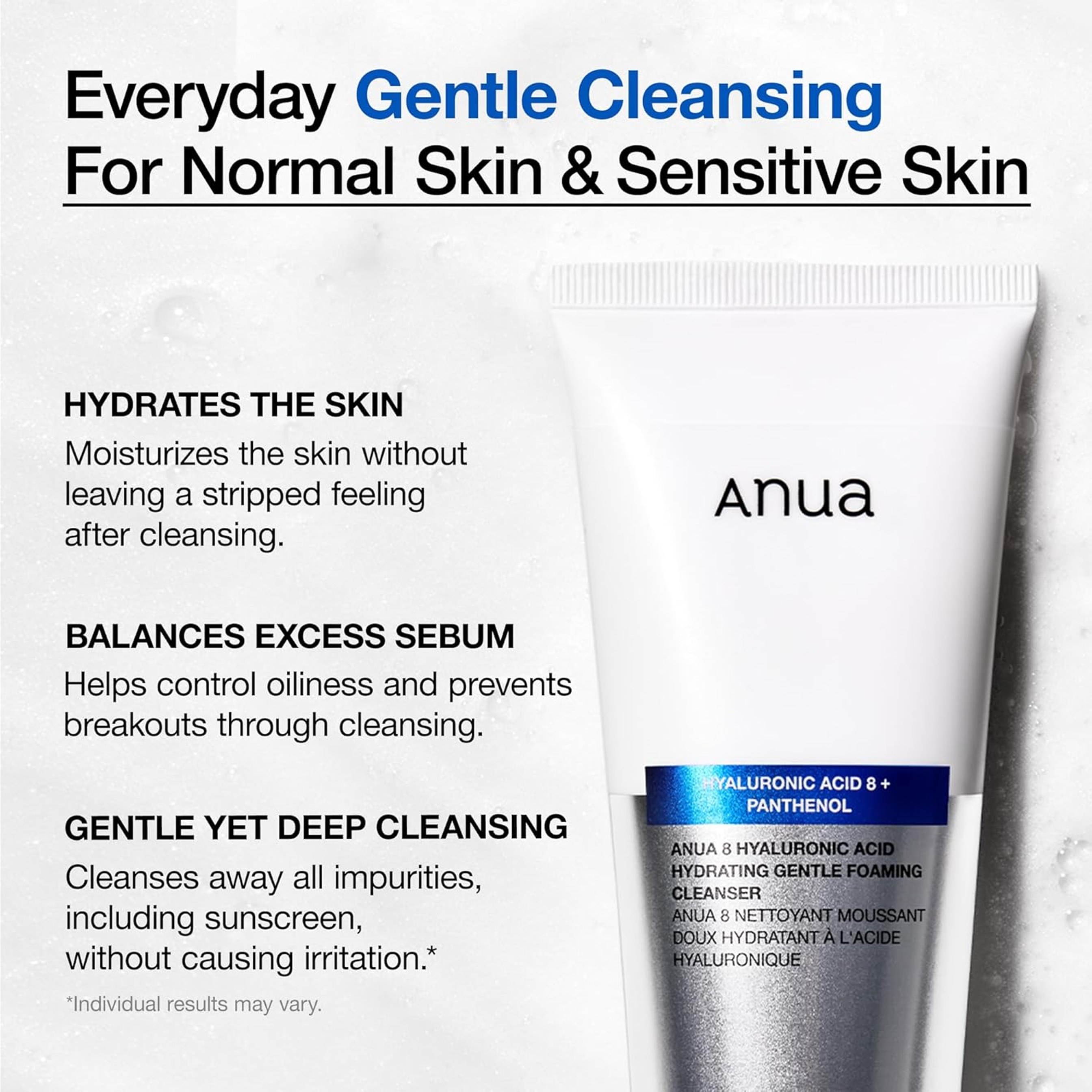 Anua 8 Hyaluronic Acid Hydrating Gentle Foaming Cleanser 5.07 fl.oz - Daily Face Wash for Dry & Sensitive Skin 3