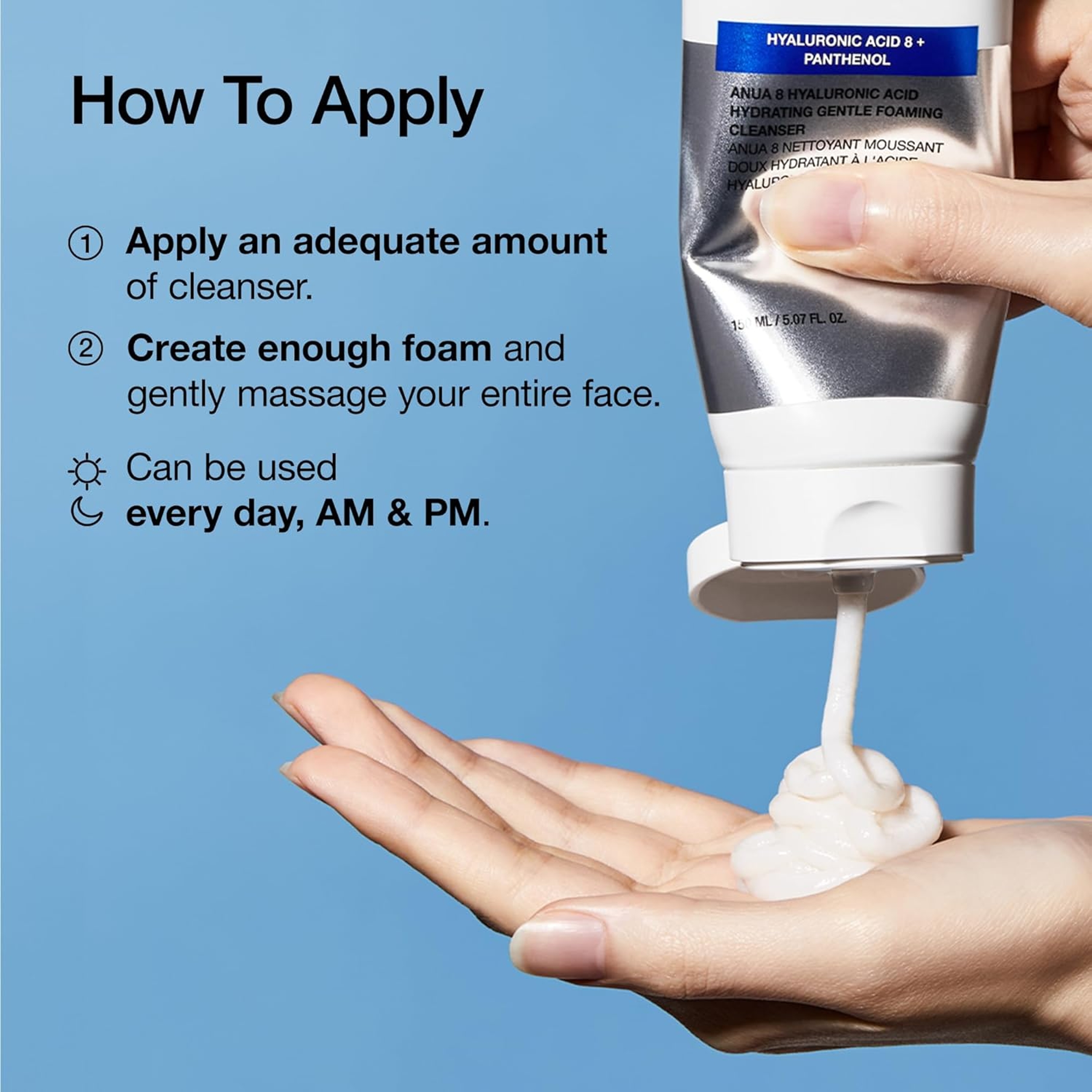 Anua 8 Hyaluronic Acid Hydrating Gentle Foaming Cleanser 5.07 fl.oz - Daily Face Wash for Dry & Sensitive Skin 6