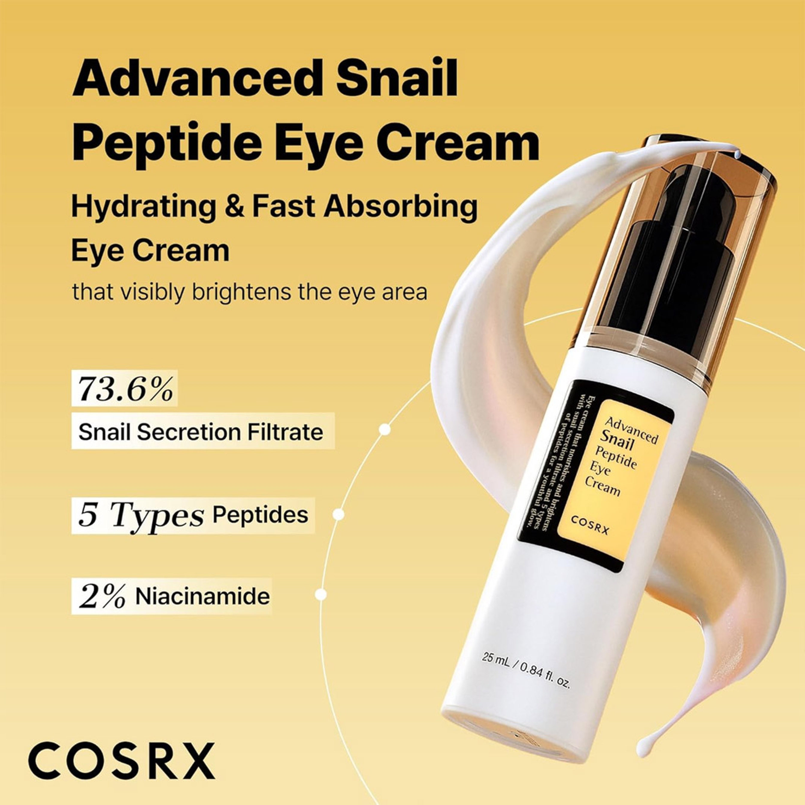 Cosrx Advanced Snail Peptide Eye Cream - Snail Mucin Peptide Under Eye Cream for Dark Circles 0.85 fl.oz 2