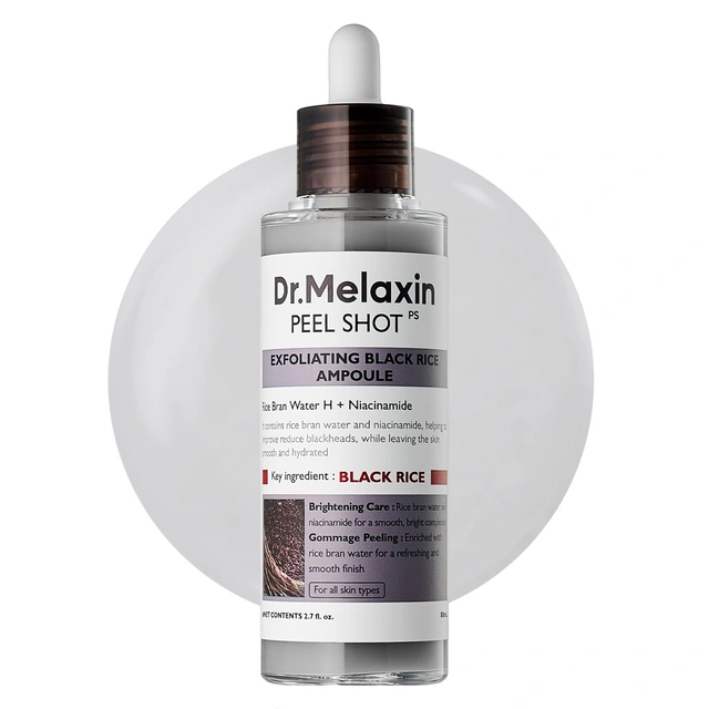 Dr.Melaxin Peel Shot Glow Black Rice Peeling Ampoule 2.7 fl.oz - Daily Chemical Exfoliant for Dead Skin & Dull Complexion