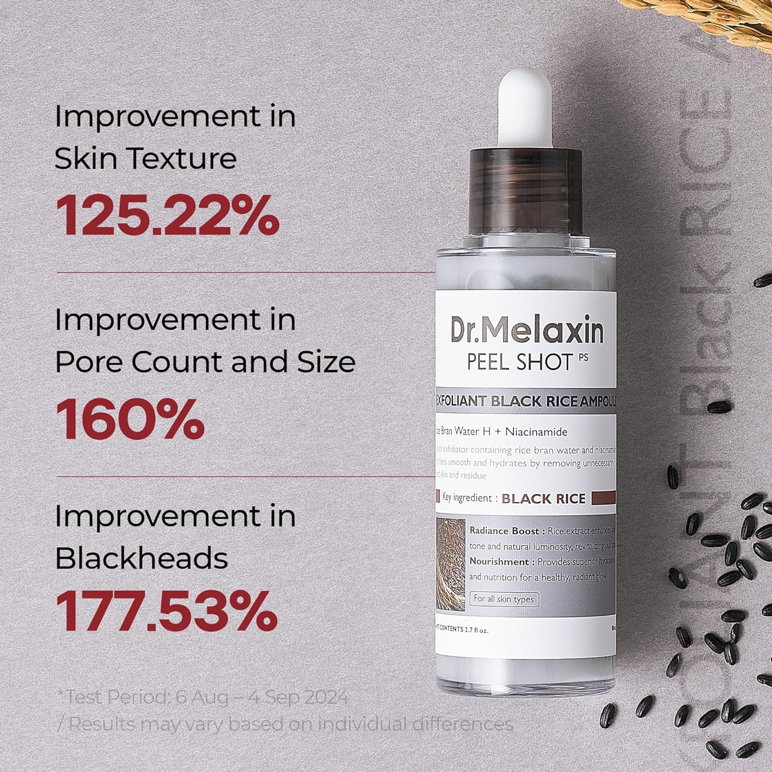 Dr.Melaxin Peel Shot Glow Black Rice Peeling Ampoule 2.7 fl.oz - Daily Chemical Exfoliant for Dead Skin & Dull Complexion 2