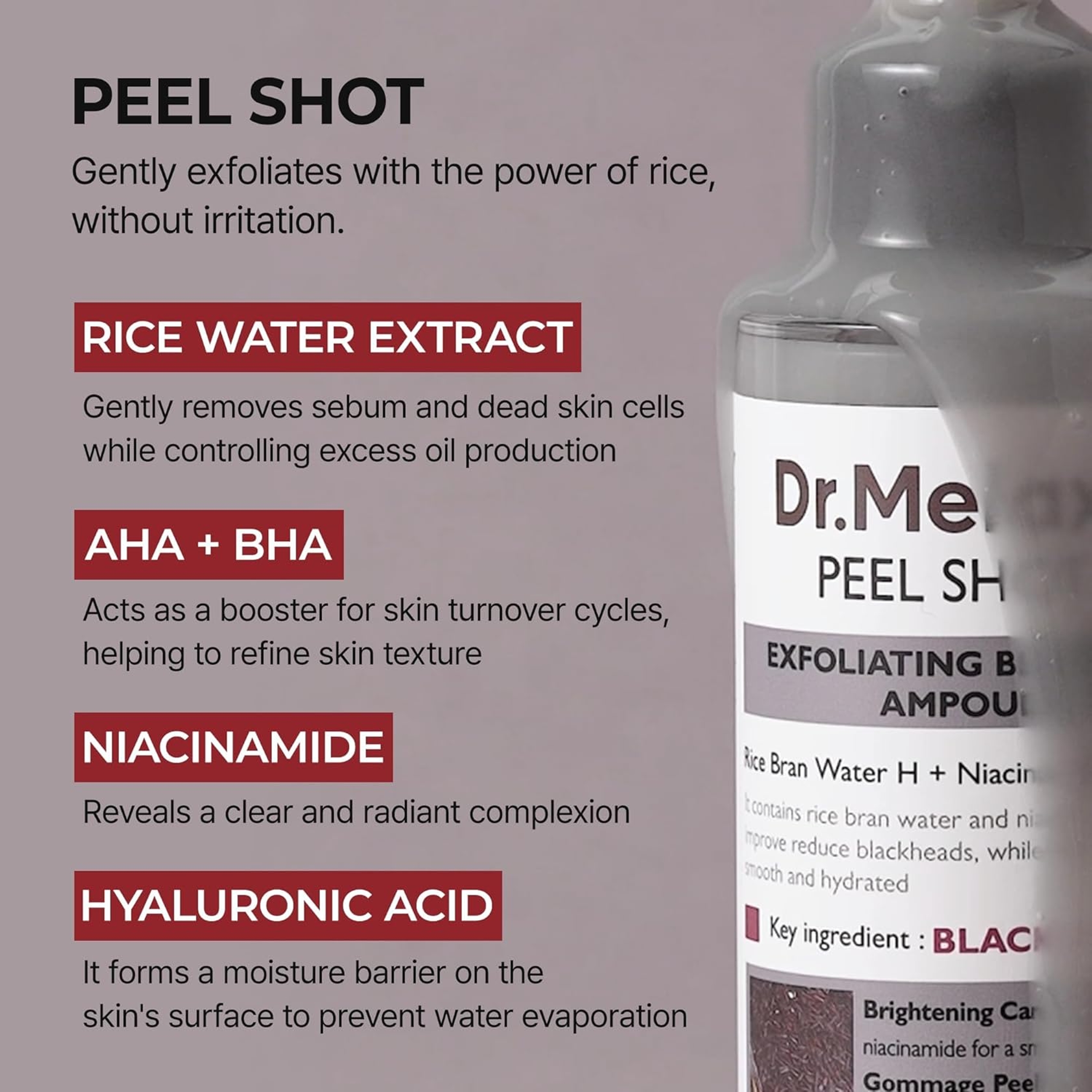Dr.Melaxin Peel Shot Glow Black Rice Peeling Ampoule 2.7 fl.oz - Daily Chemical Exfoliant for Dead Skin & Dull Complexion 4