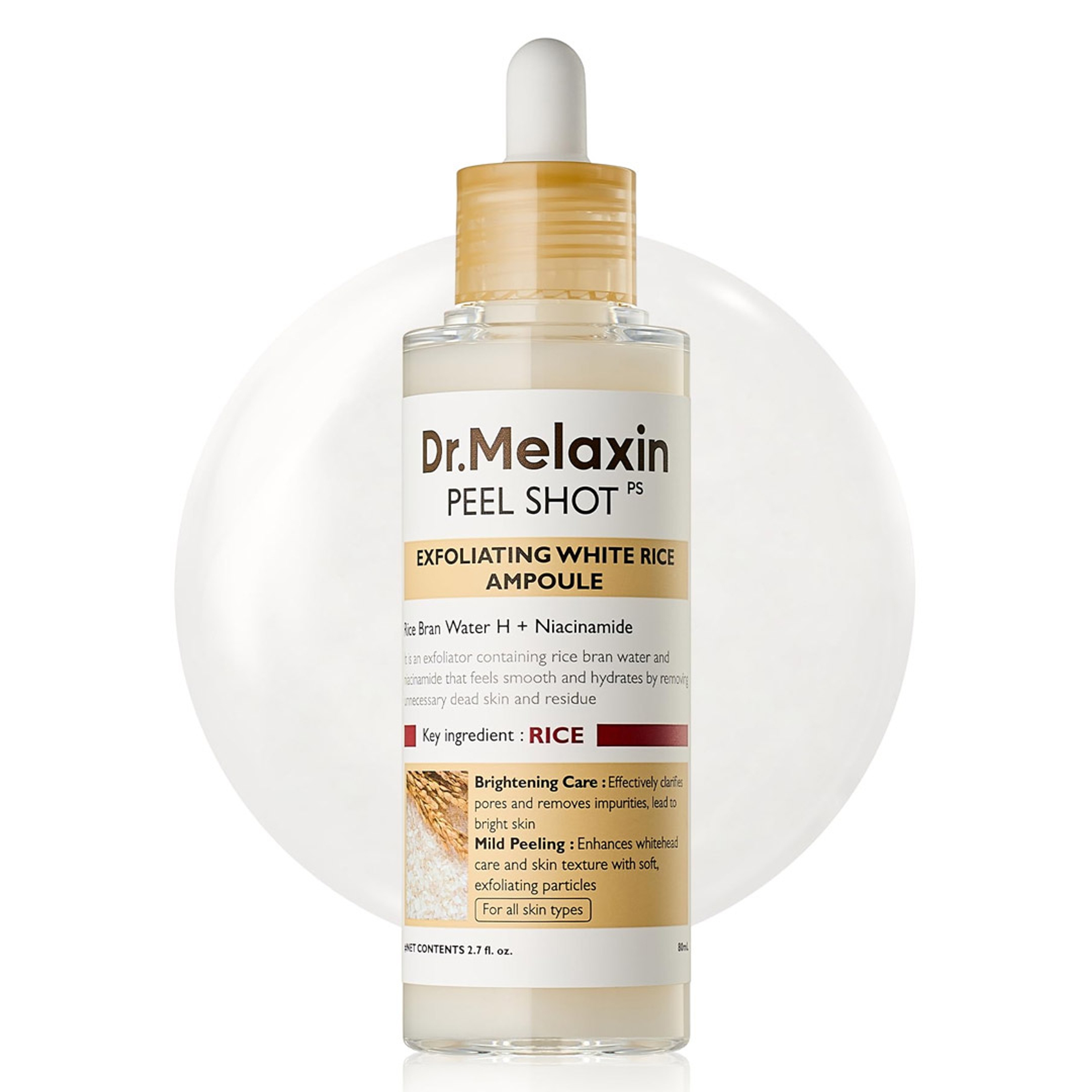 Dr.Melaxin Peel Shot Glow White Rice Peeling Ampoule 2.7 fl.oz - Brightening & Gentle Exfoliating Serum for Sebum Control 1