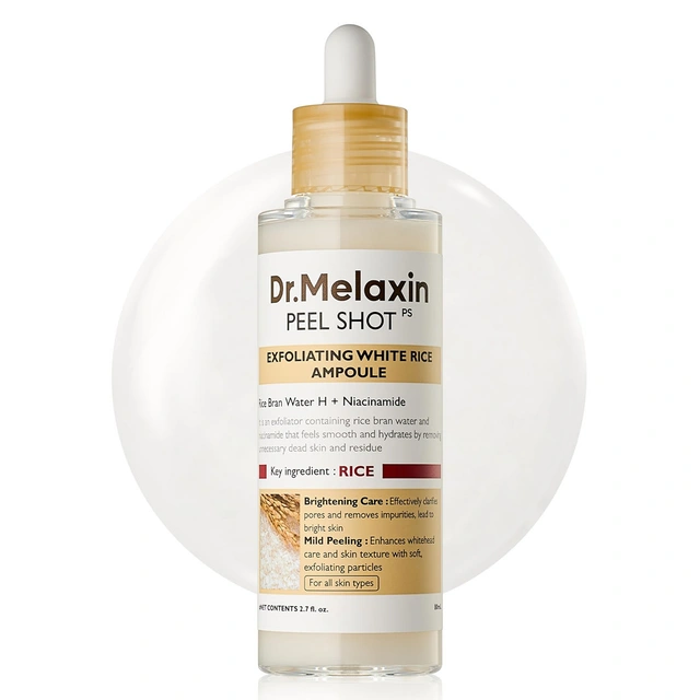 Dr.Melaxin Peel Shot Glow White Rice Peeling Ampoule 2.7 fl.oz - Brightening & Gentle Exfoliating Serum for Sebum Control