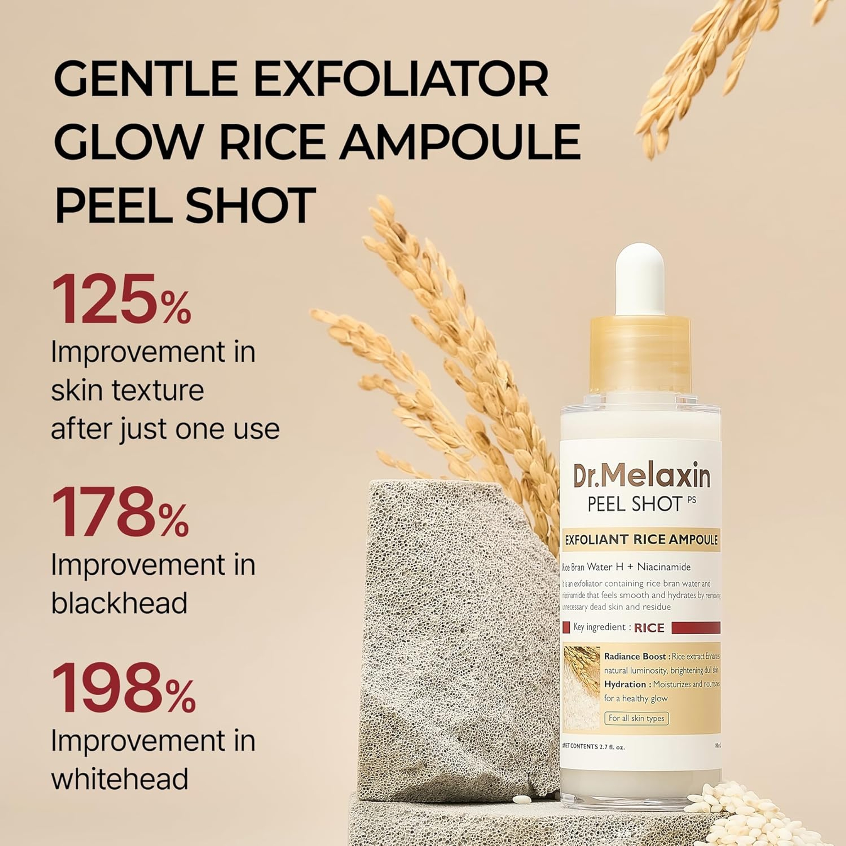 Dr.Melaxin Peel Shot Glow White Rice Peeling Ampoule 2.7 fl.oz - Brightening & Gentle Exfoliating Serum for Sebum Control 2